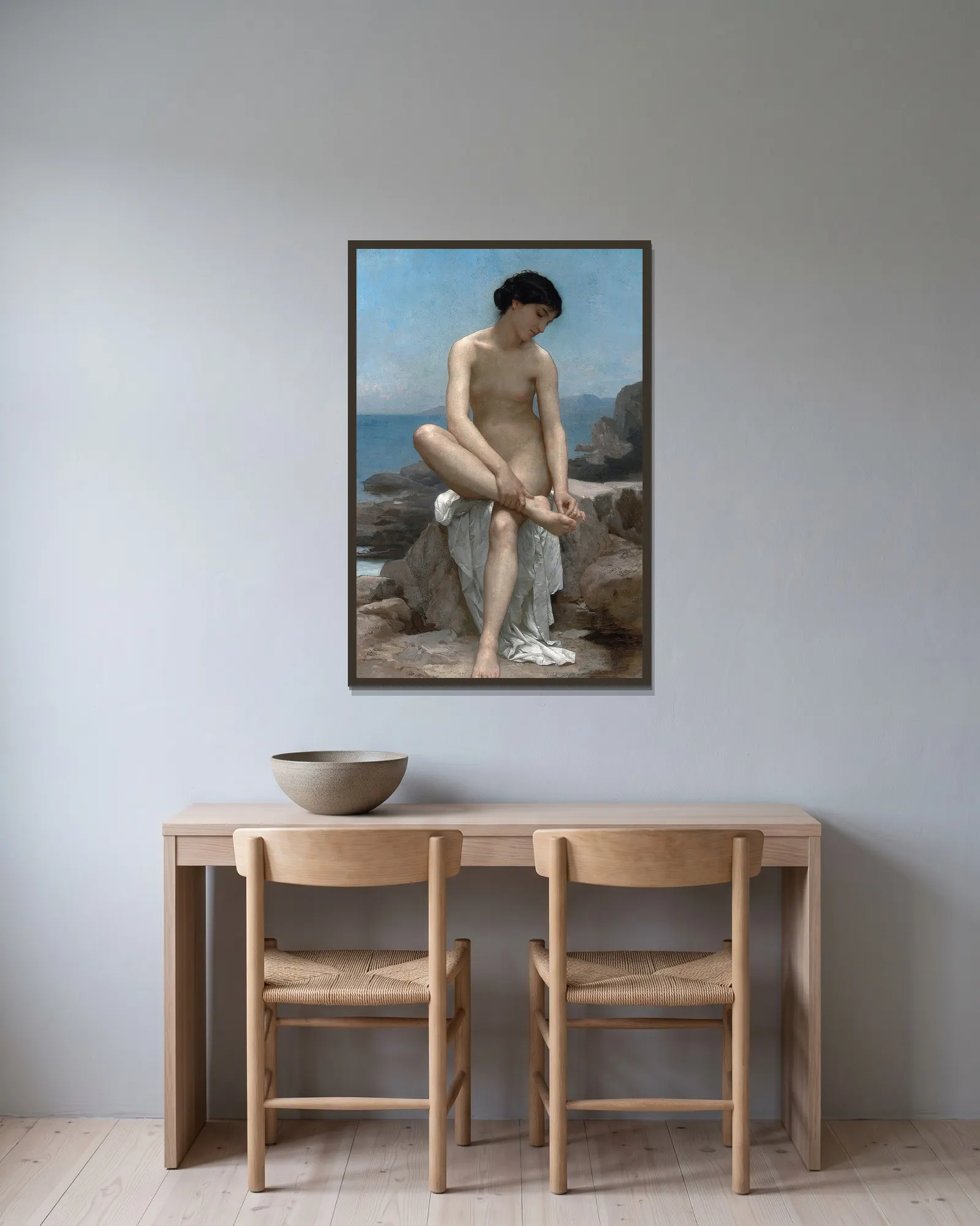 The Bather av William Bouguereau inramad på en vägg