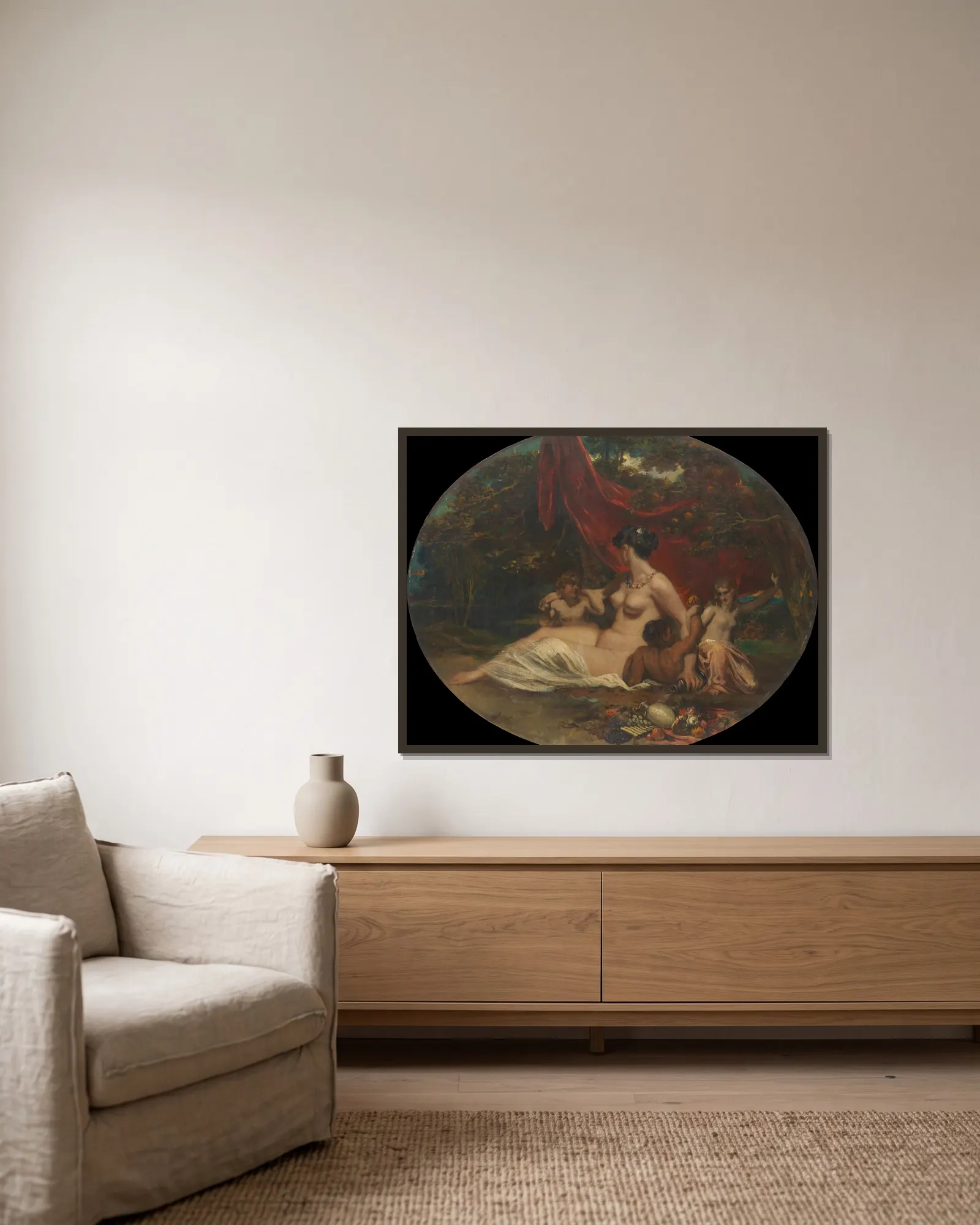 Allegory av William Etty inramad på en vägg