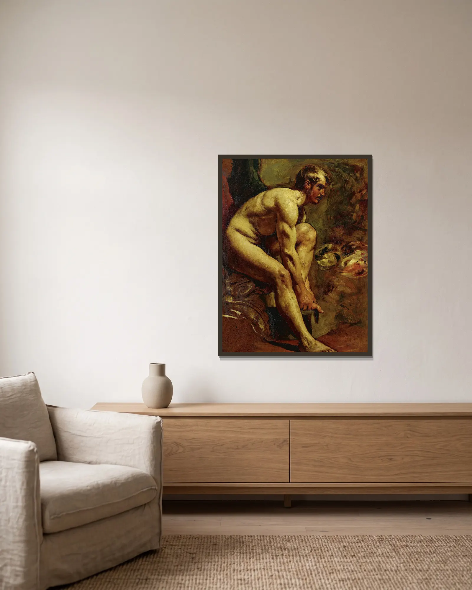 Male Nude – nr 2 av William Etty inramad på en vägg
