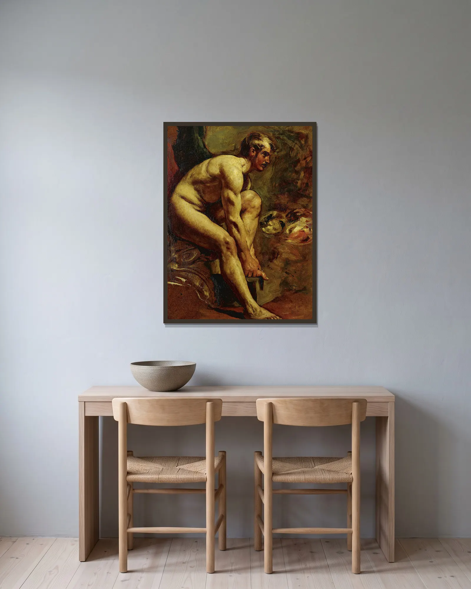 Male Nude – nr 2 av William Etty inramad på en vägg