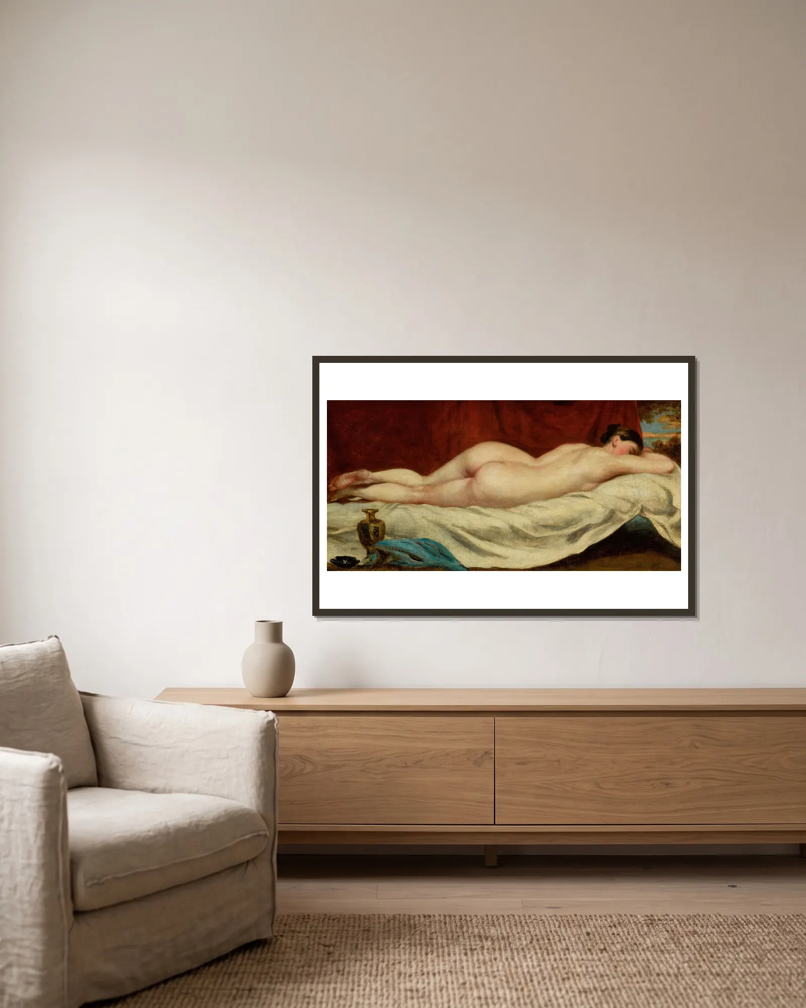 Sleeping Female Nude av William Etty inramad på en vägg