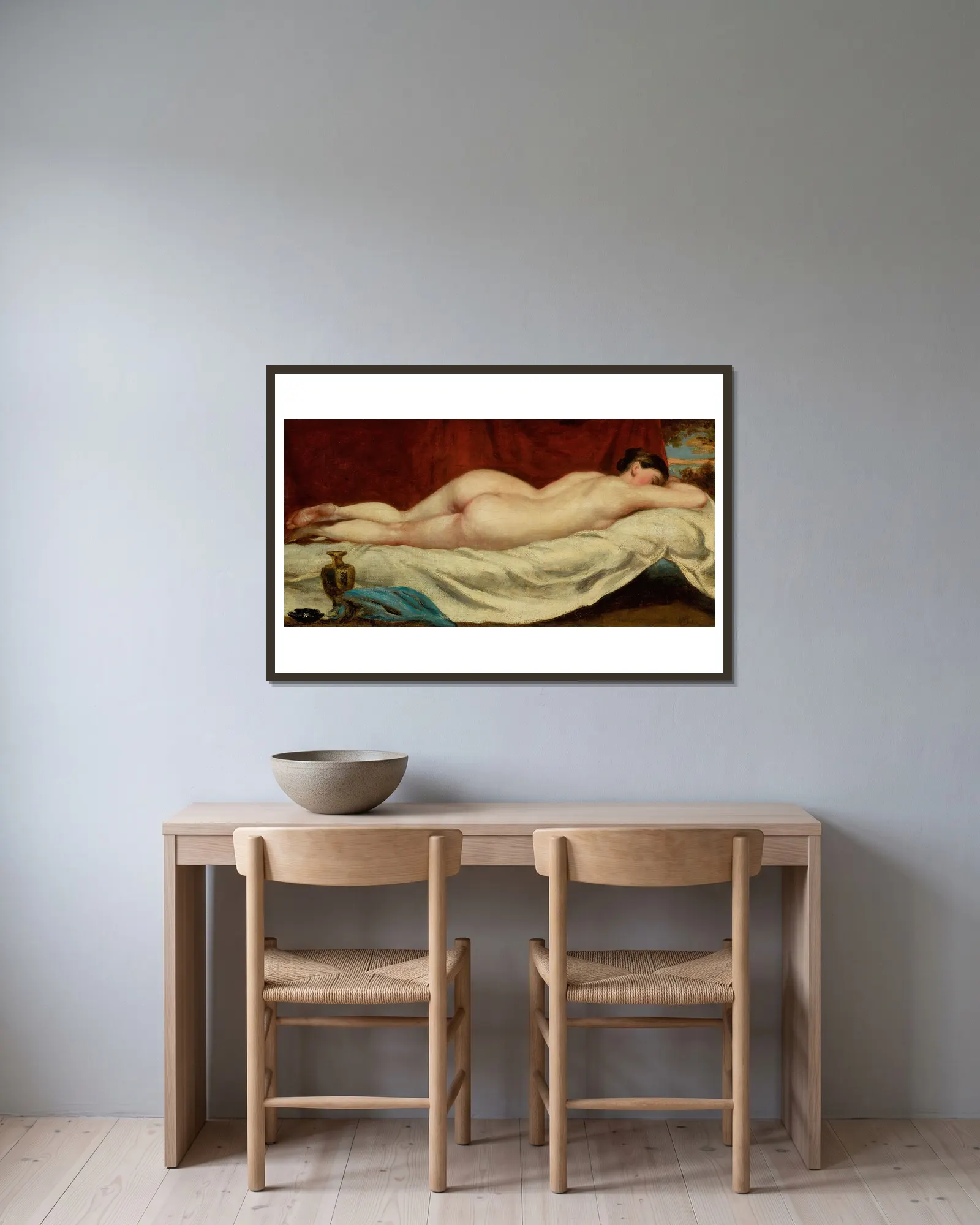 Sleeping Female Nude av William Etty inramad på en vägg
