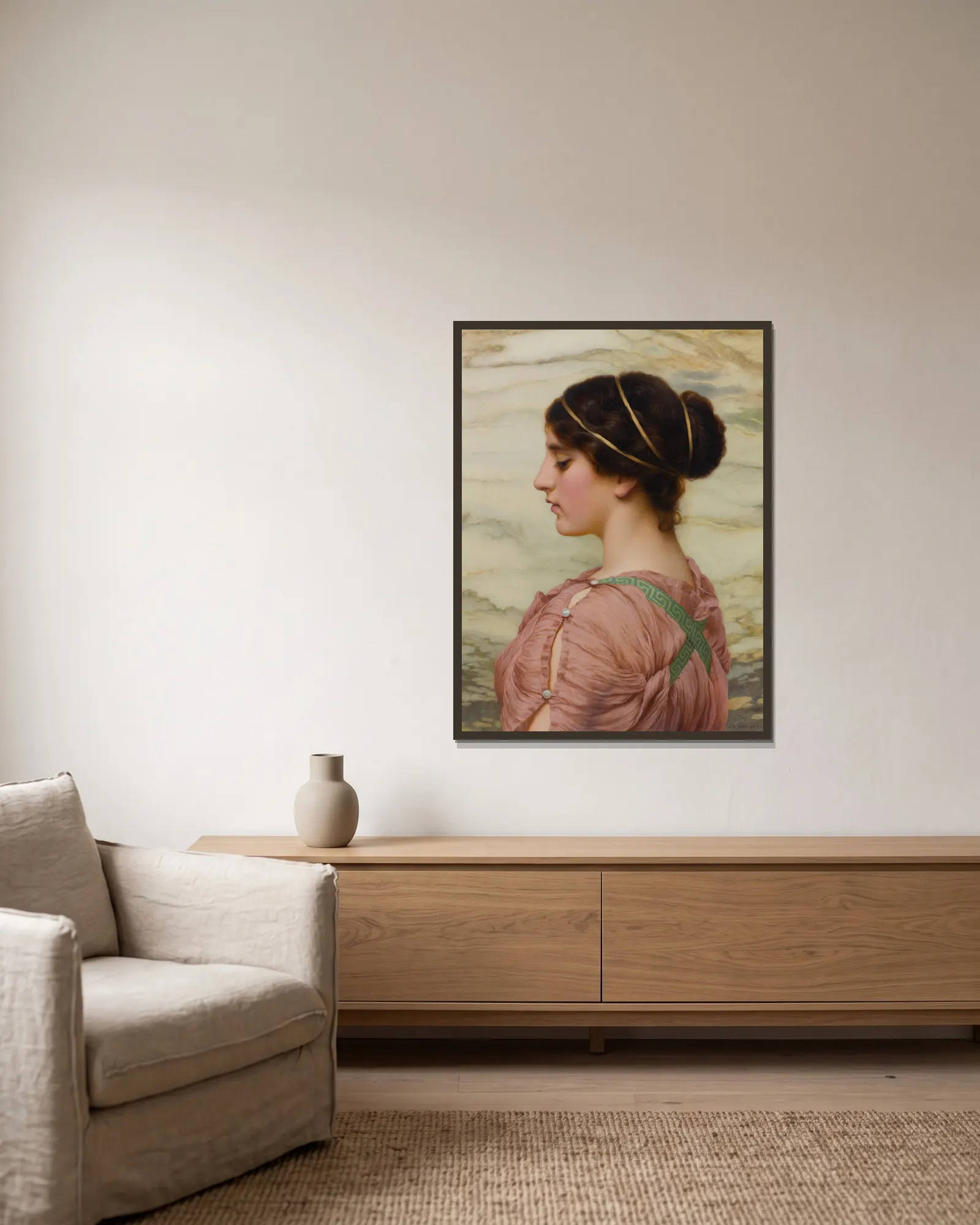Marcella av John William Godward inramad på en vägg