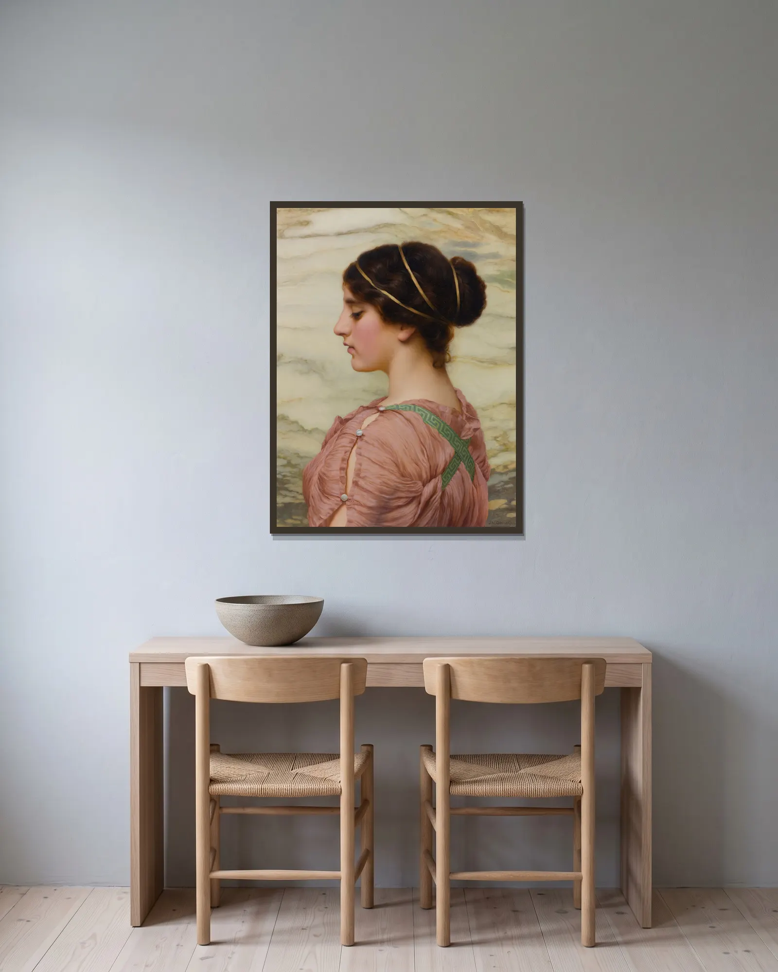 Marcella av John William Godward inramad på en vägg