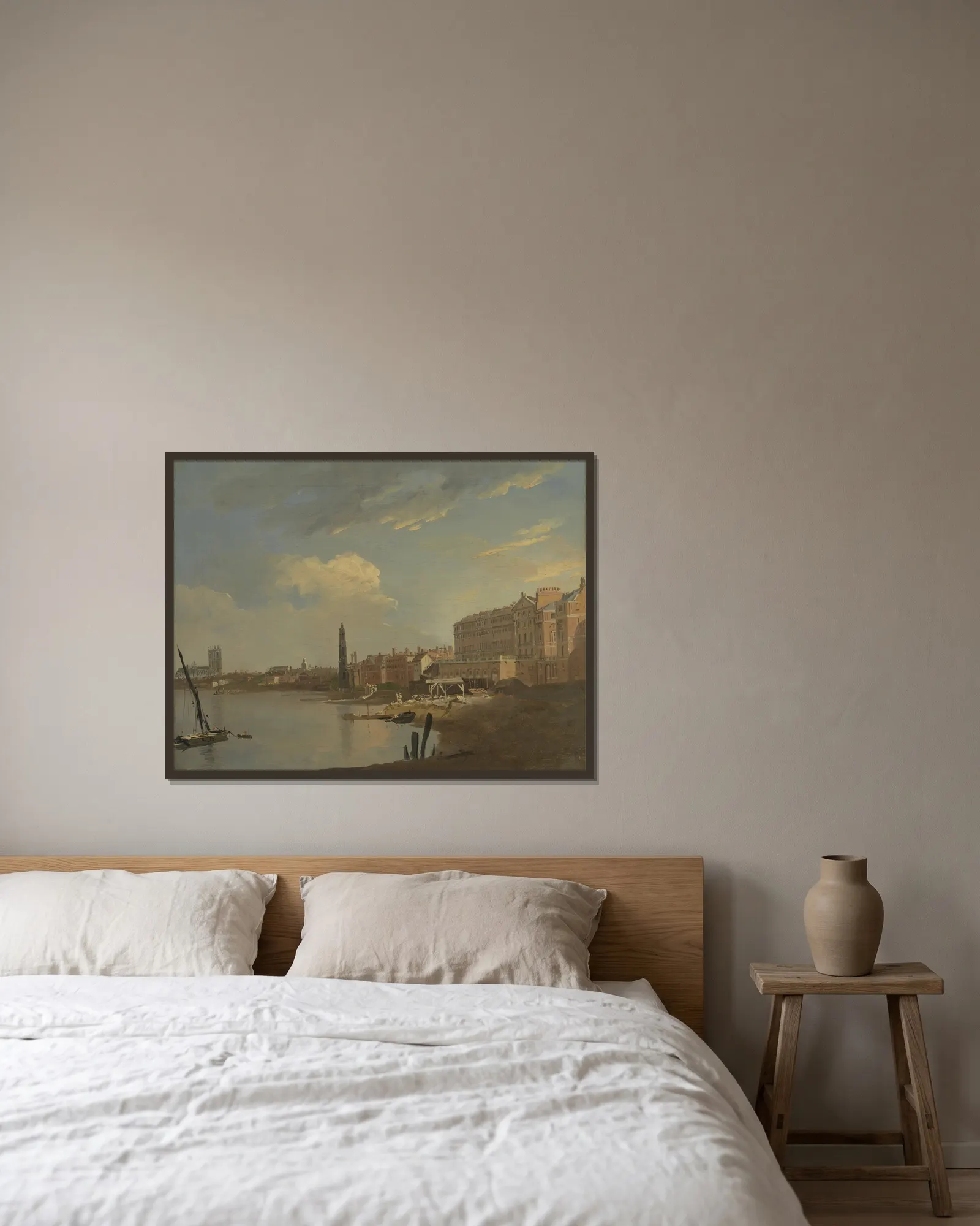 The Thames and the Adelphi av William Hodges inramad på en vägg