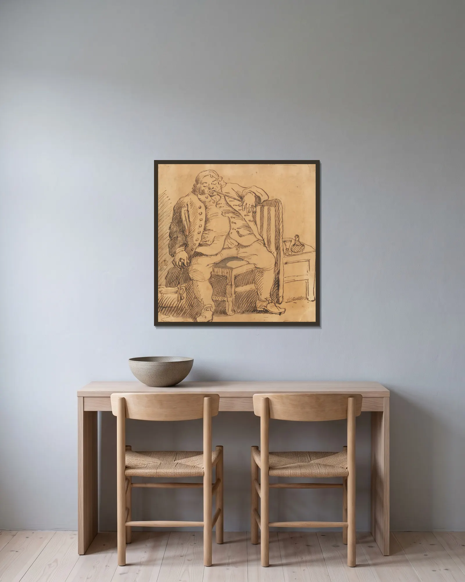 Benjamin Read av William Hogarth inramad på en vägg