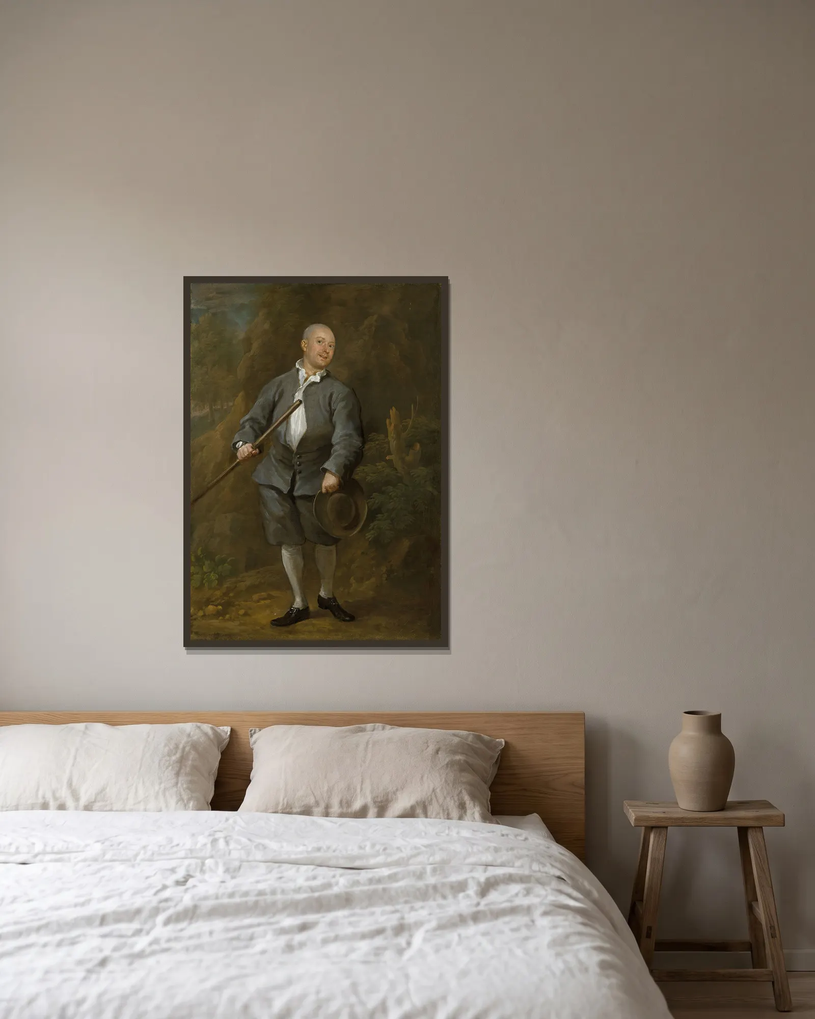 The Pugilist av William Hogarth inramad på en vägg