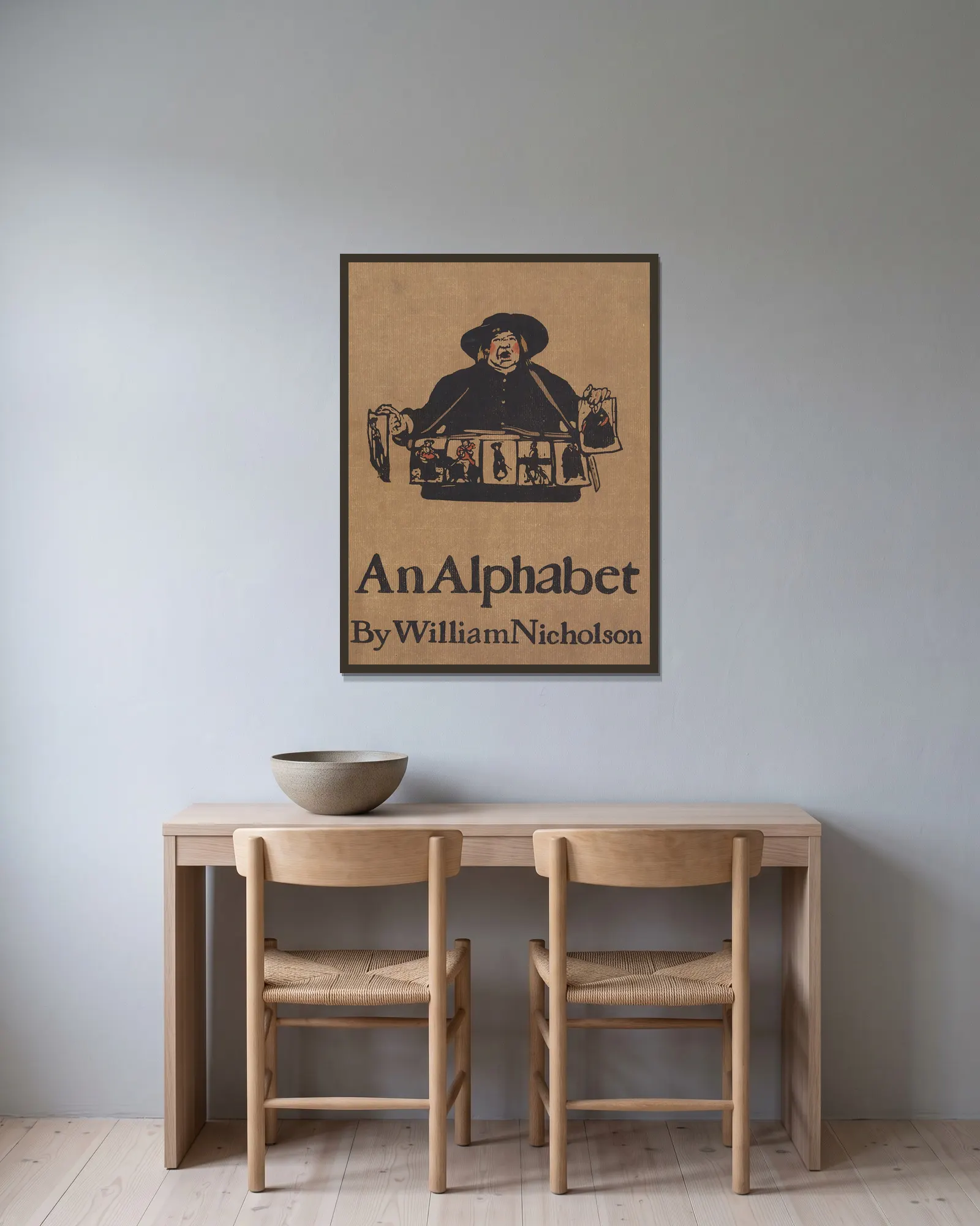An Alphabet – cover av William Nicholson inramad på en vägg