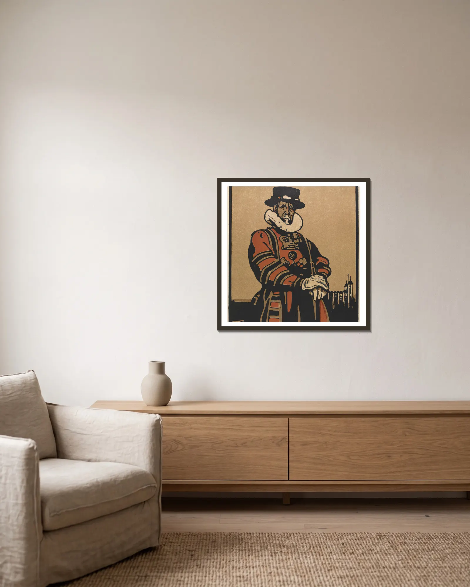 Beefeater av William Nicholson inramad på en vägg
