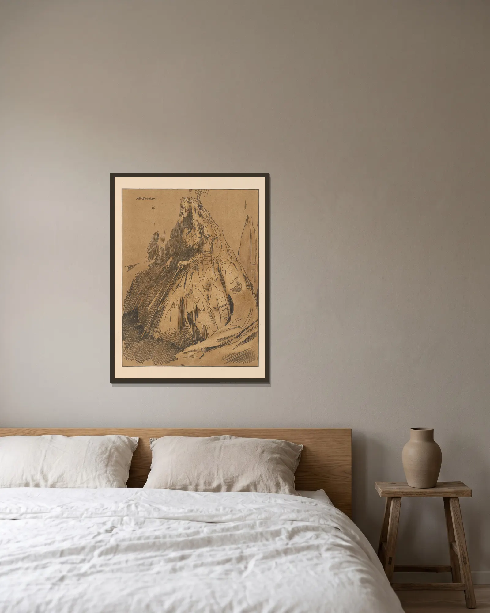 Miss Havisham av William Nicholson inramad på en vägg