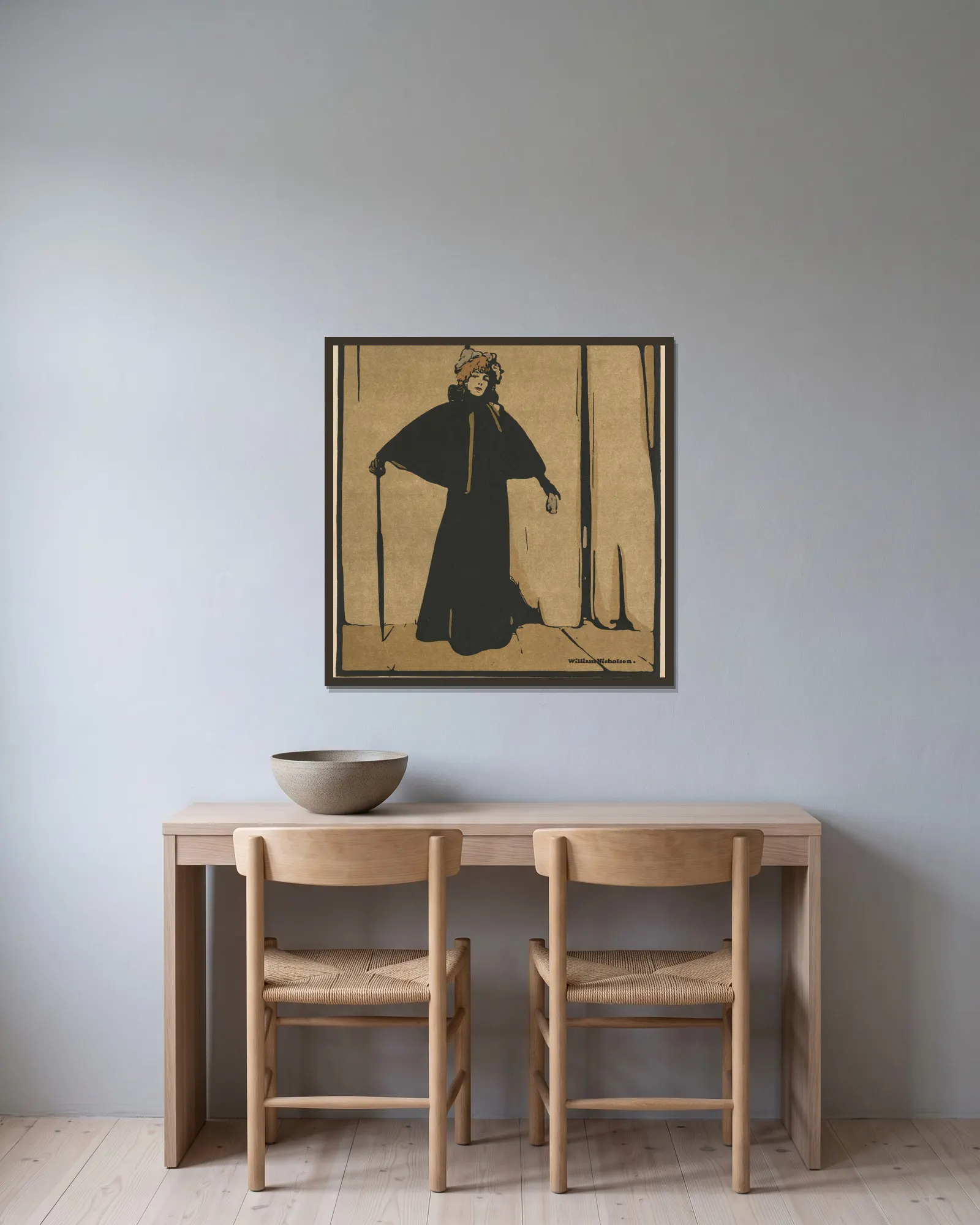 Sarah Bernhardt av William Nicholson inramad på en vägg