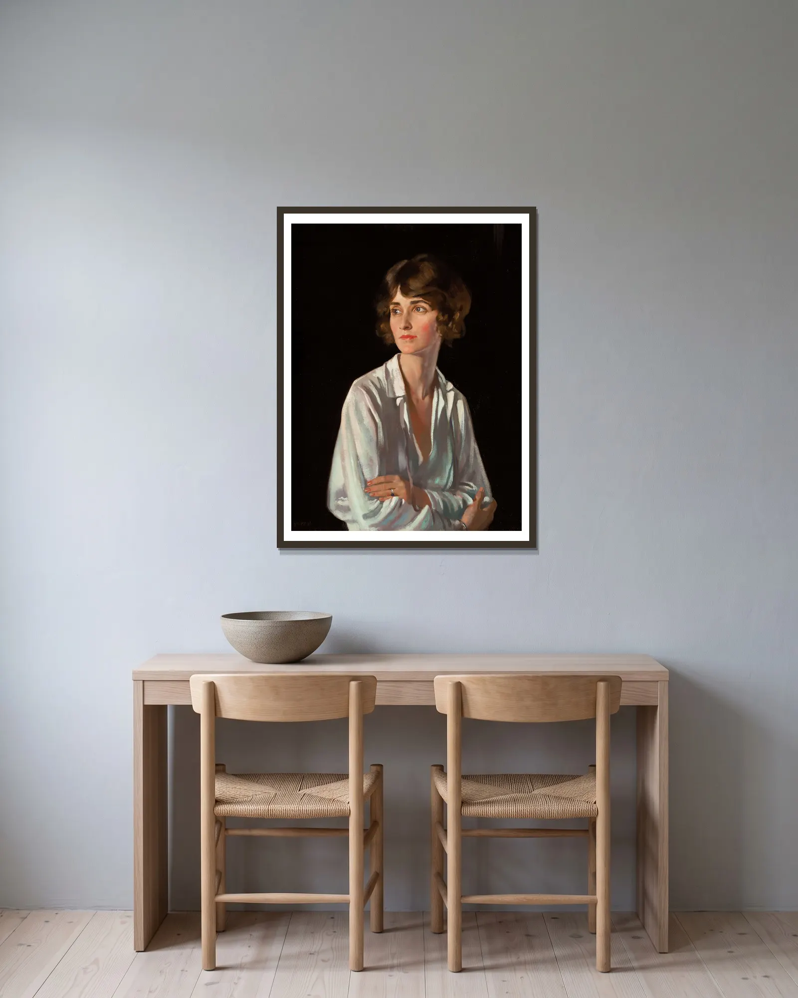 Lady Marriott av William Orpen inramad på en vägg