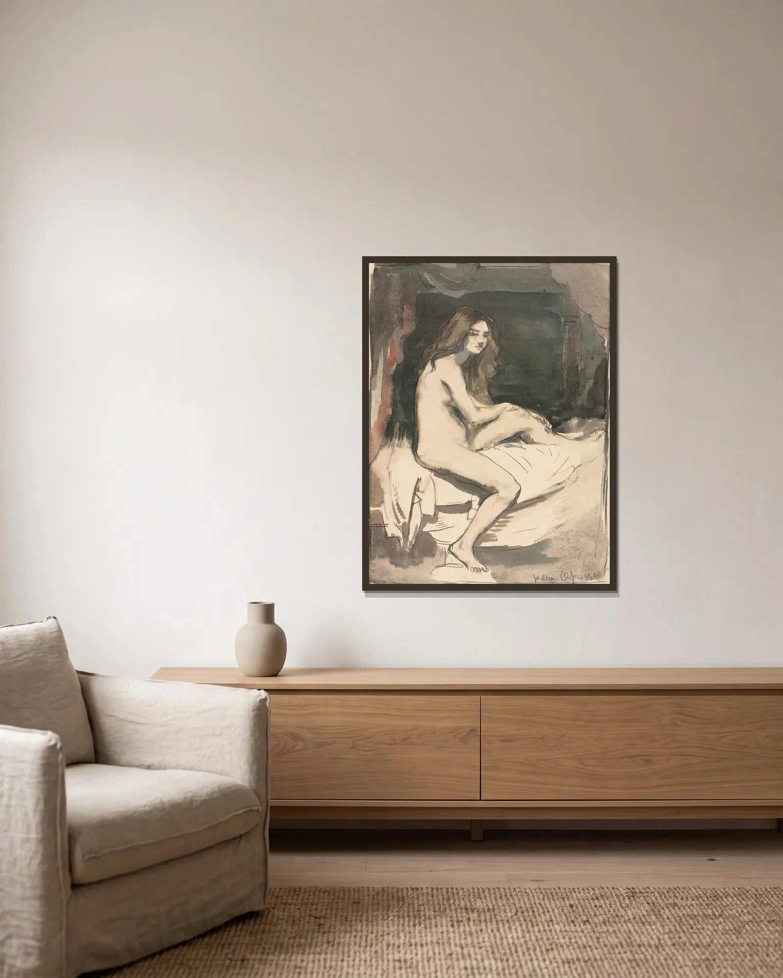 Nude Study av William Orpen inramad på en vägg