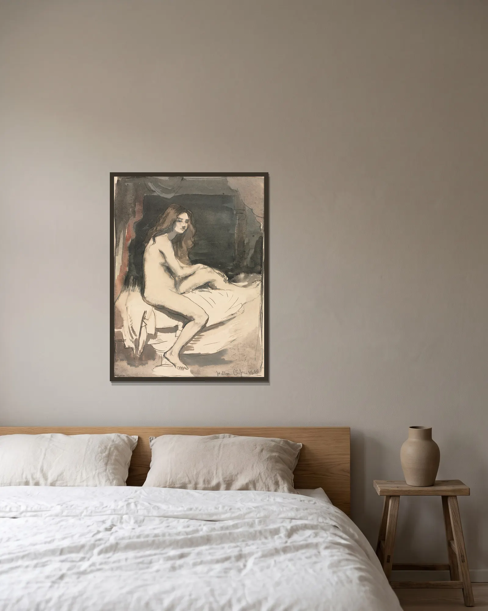 Nude Study av William Orpen inramad på en vägg