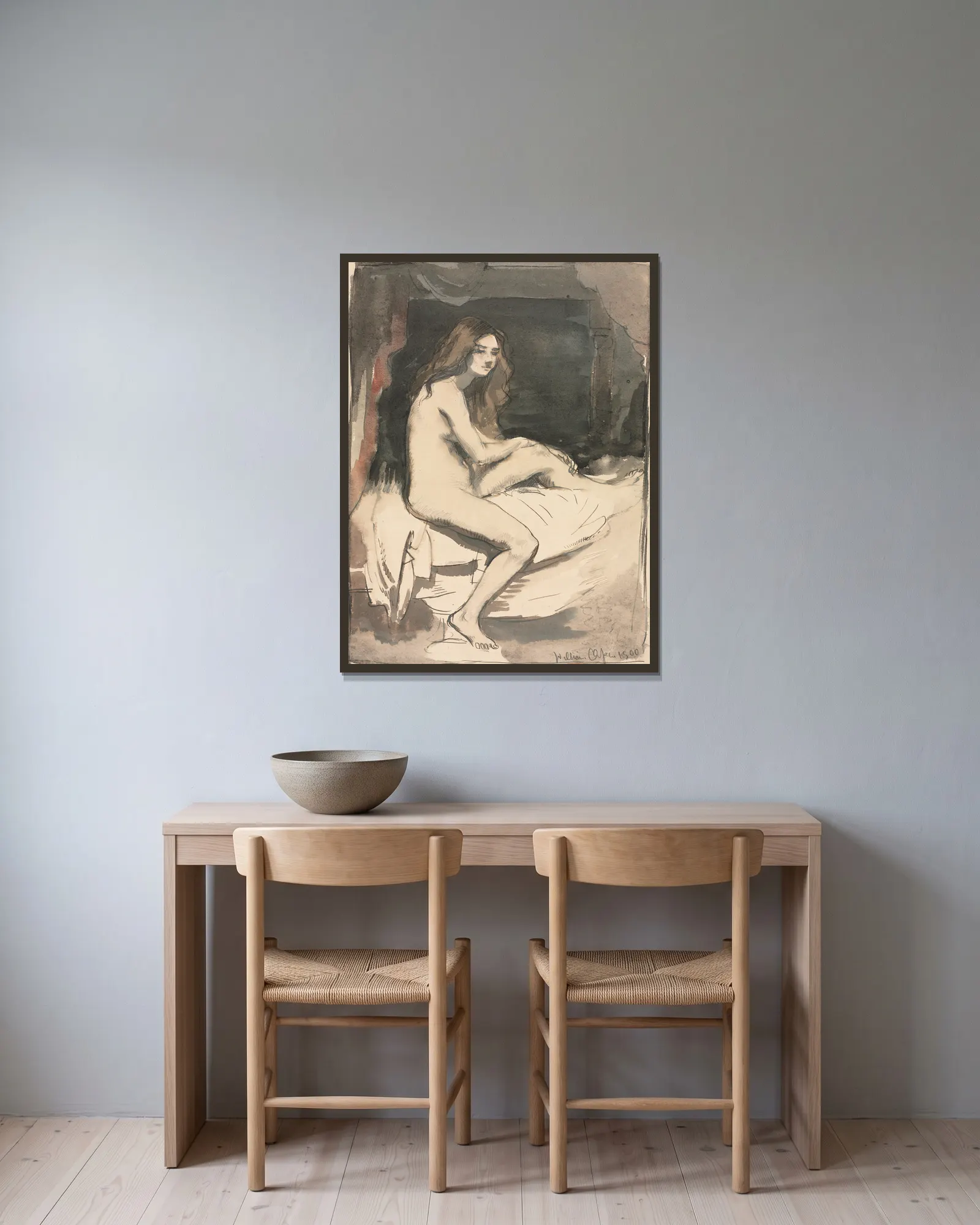 Nude Study av William Orpen inramad på en vägg