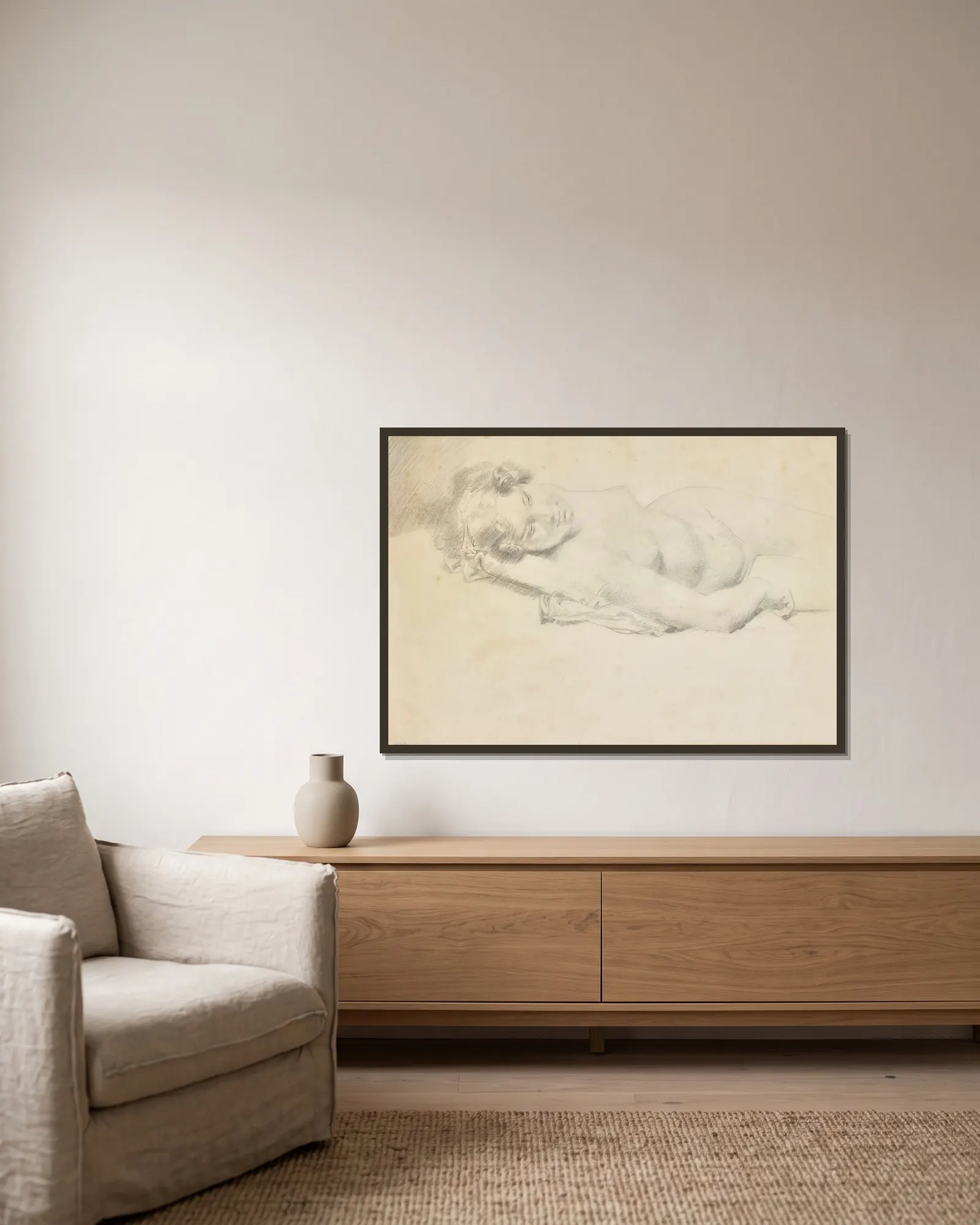 Reclining Nude av William Orpen inramad på en vägg