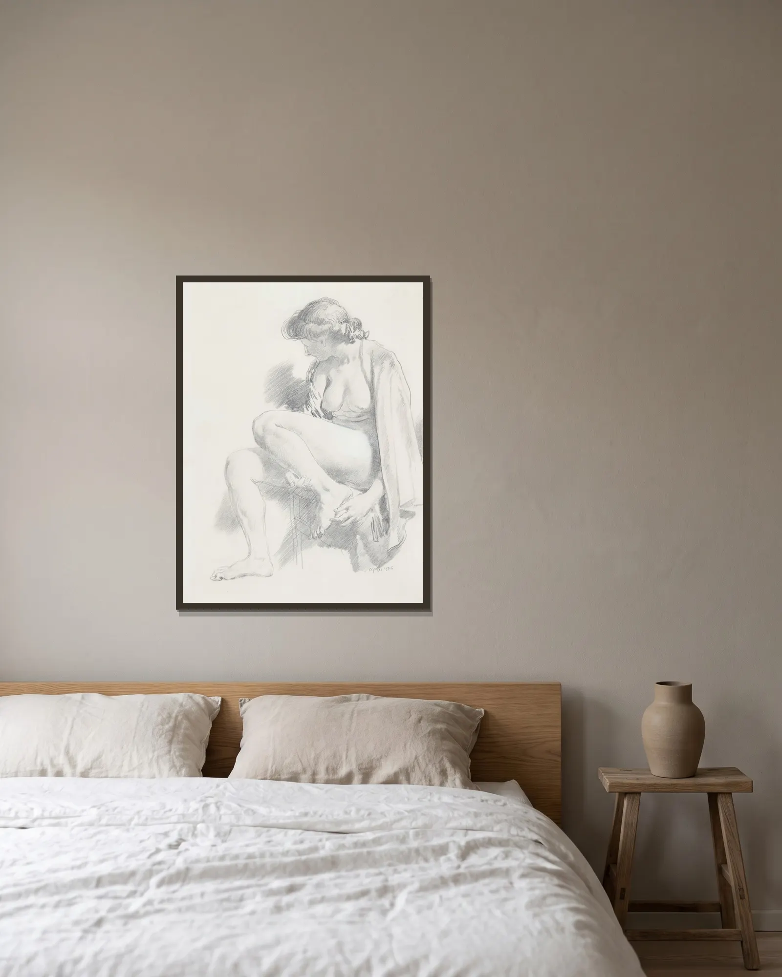 Seated Nude av William Orpen inramad på en vägg