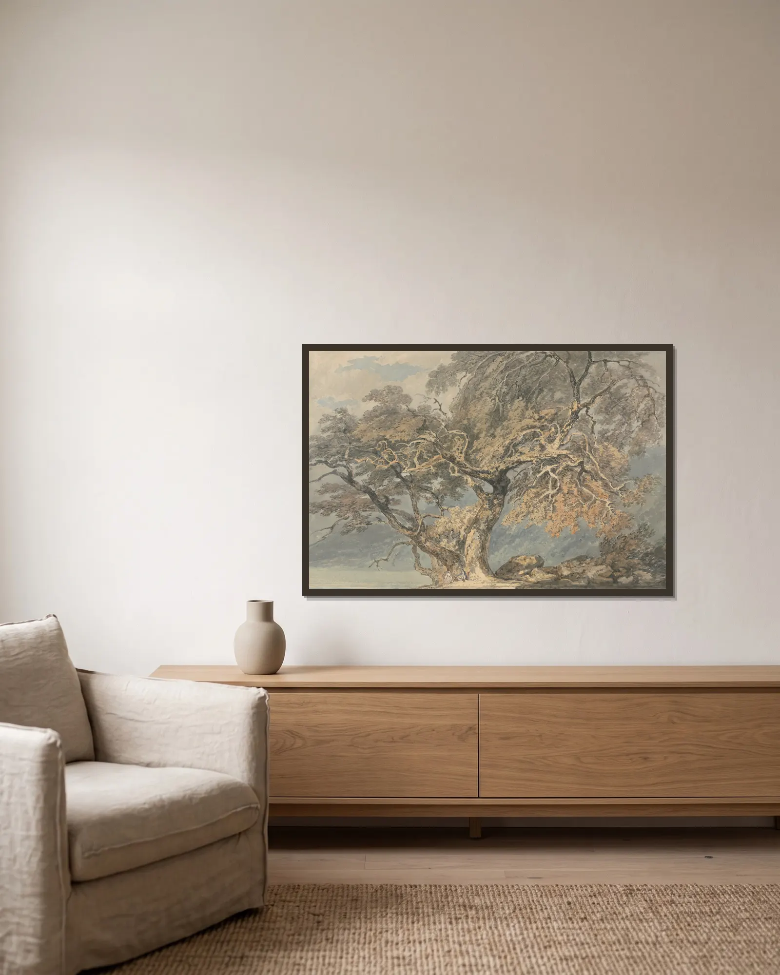 A Great Tree av Joseph Mallord William Turner inramad på en vägg