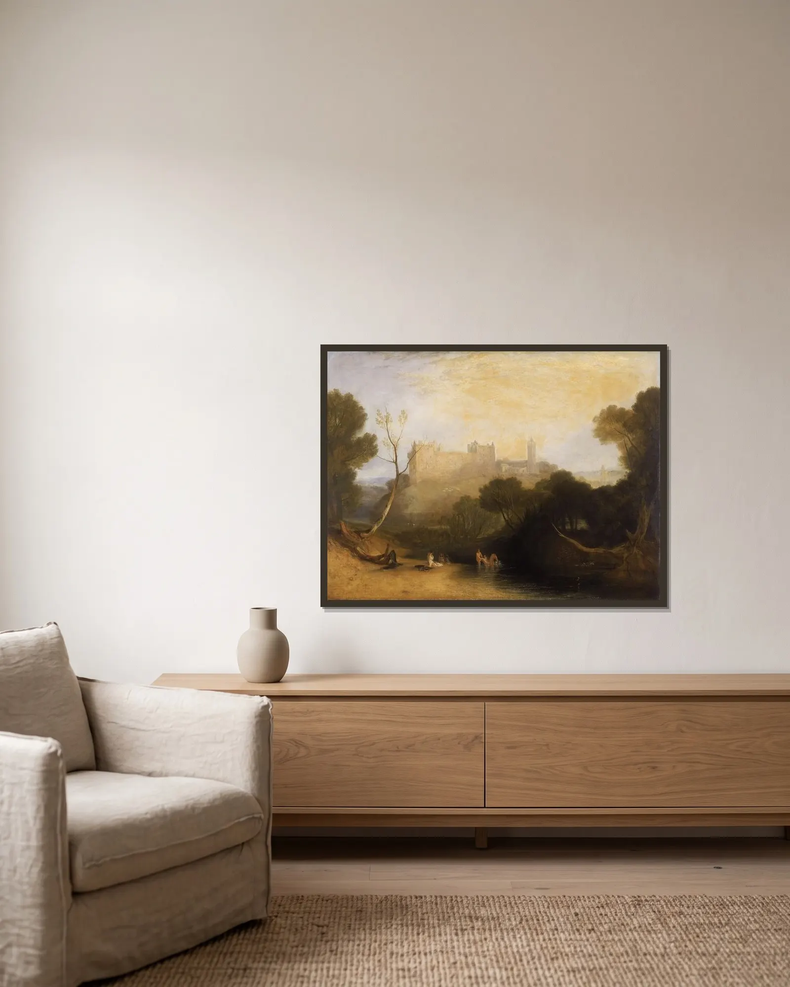 Linlithgow Palace av Joseph Mallord William Turner inramad på en vägg