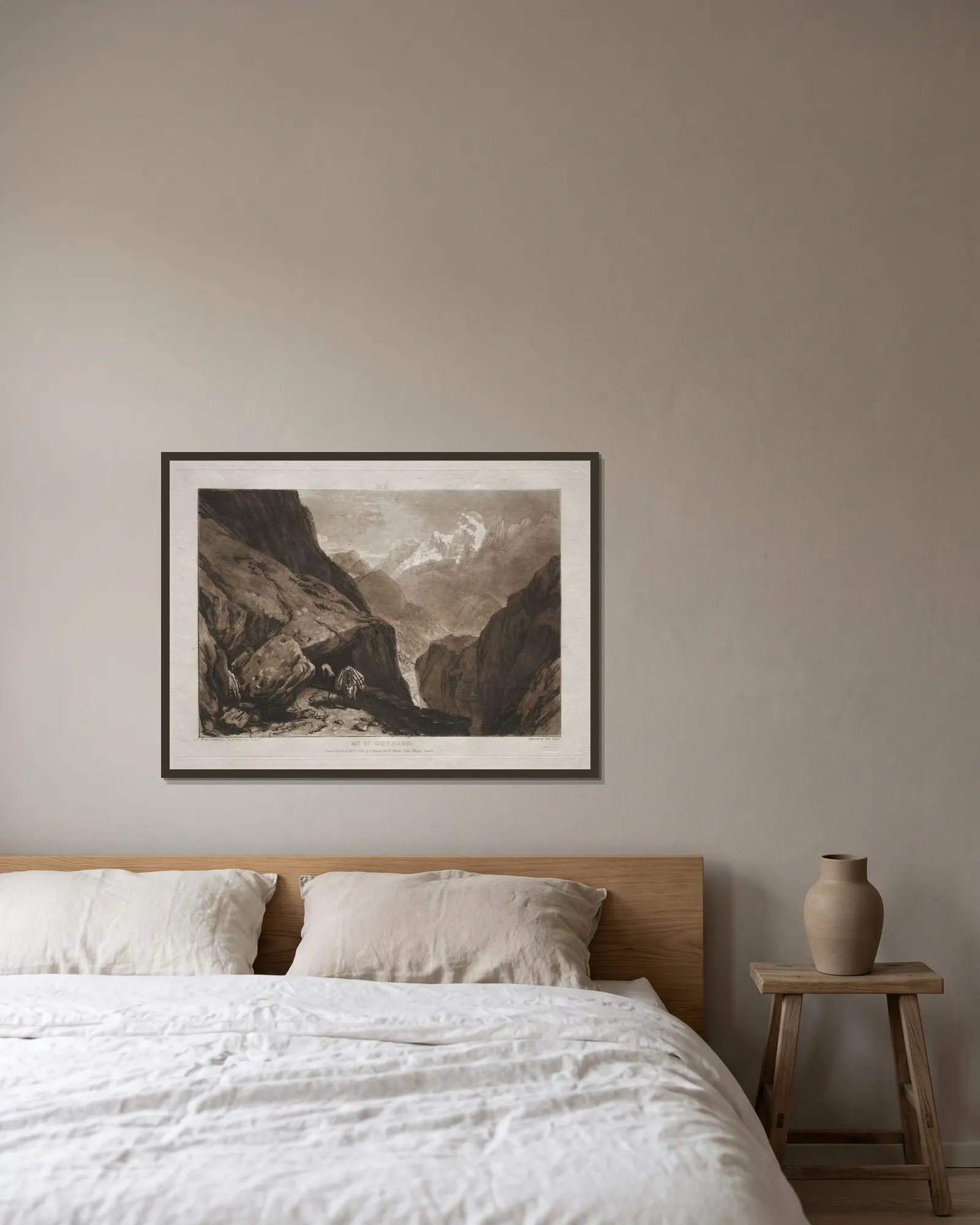 Mt. St. Gothard (19th century) av Joseph Mallord William Turner inramad på en vägg