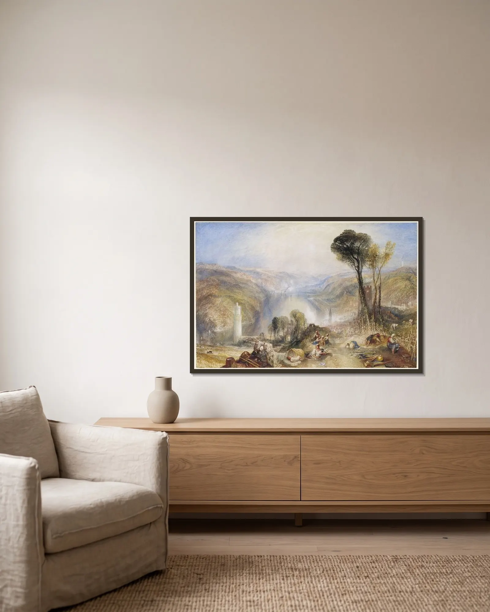 Oberwesel av Joseph Mallord William Turner inramad på en vägg