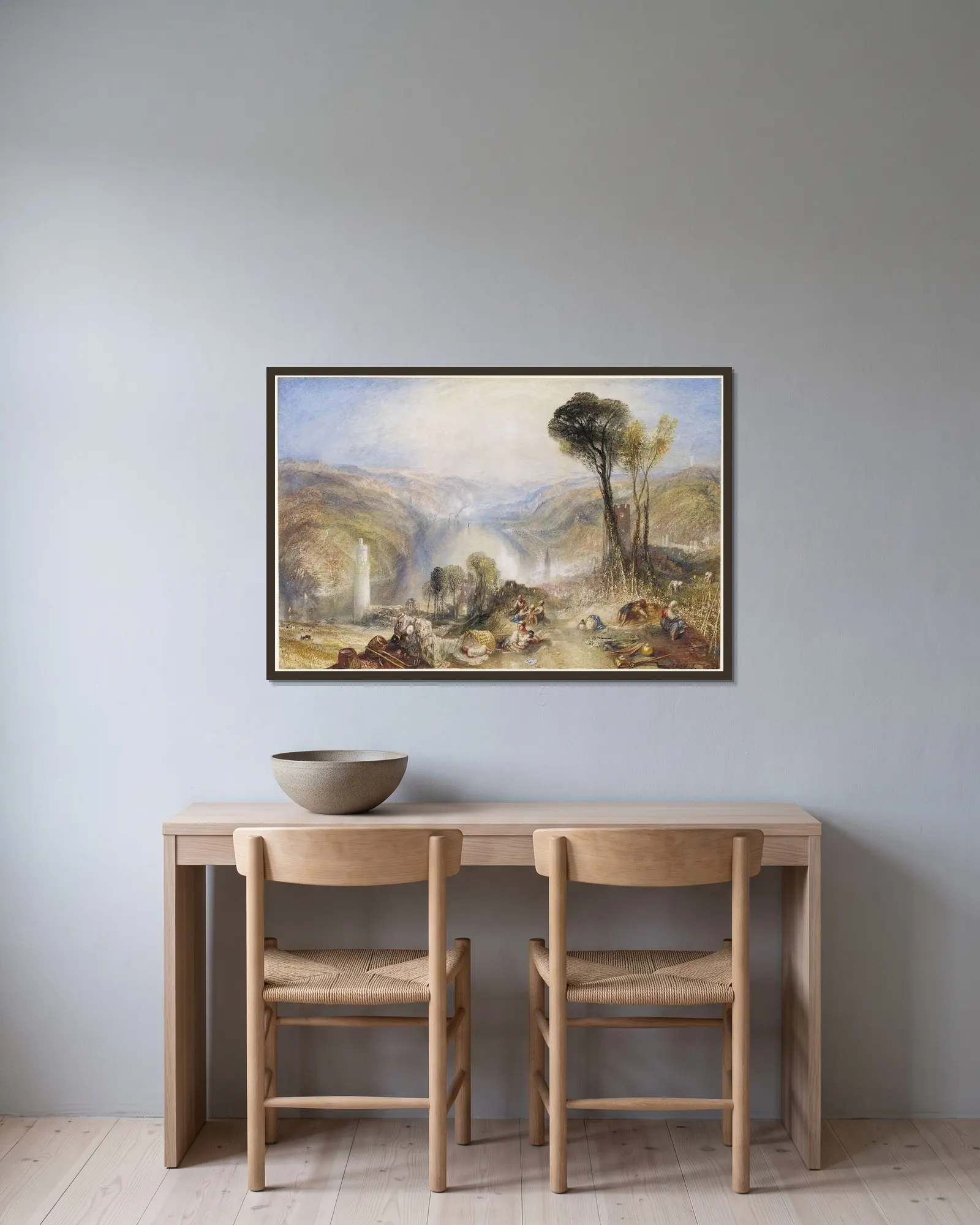 Oberwesel av Joseph Mallord William Turner inramad på en vägg