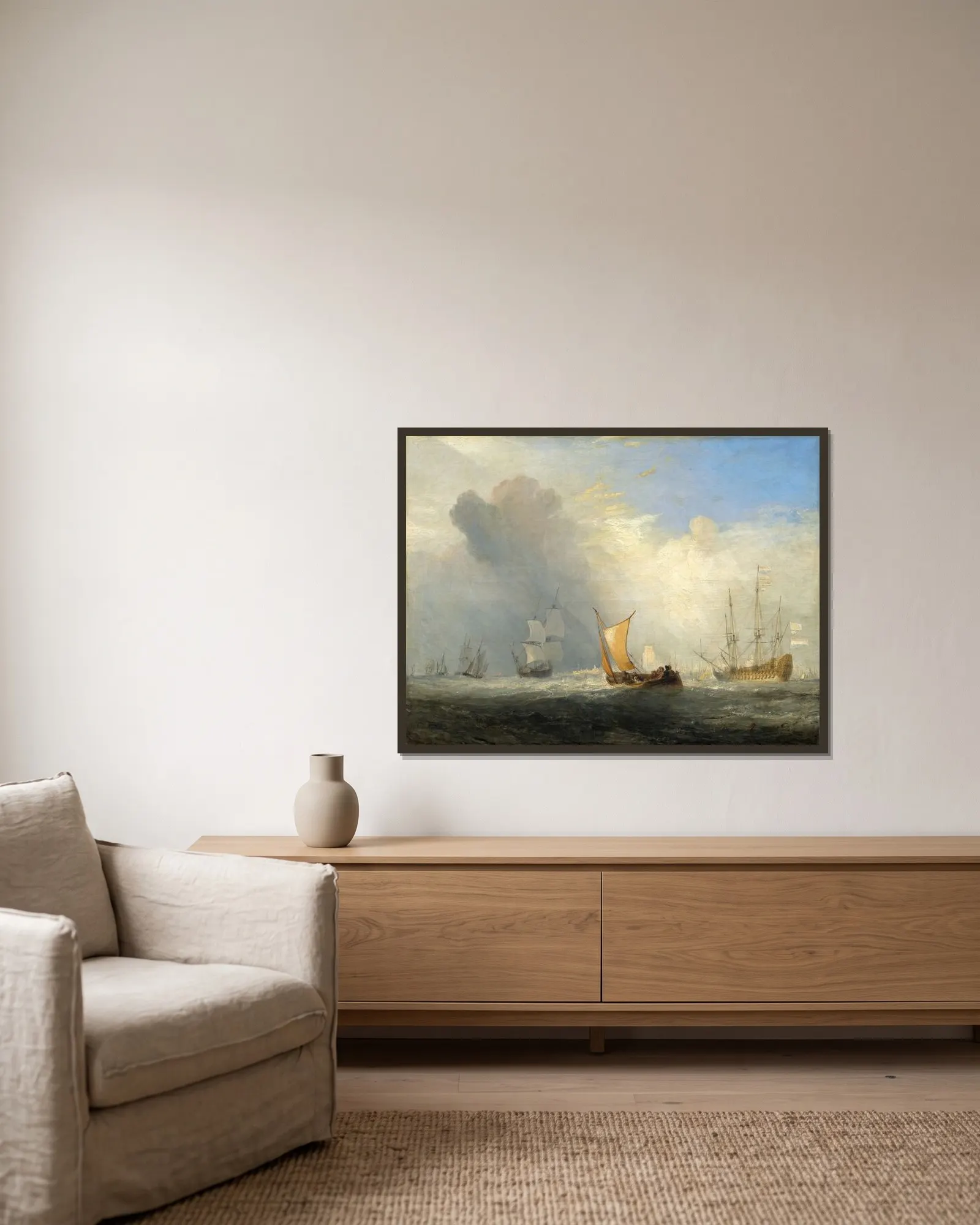 Rotterdam Ferry-Boat av Joseph Mallord William Turner inramad på en vägg