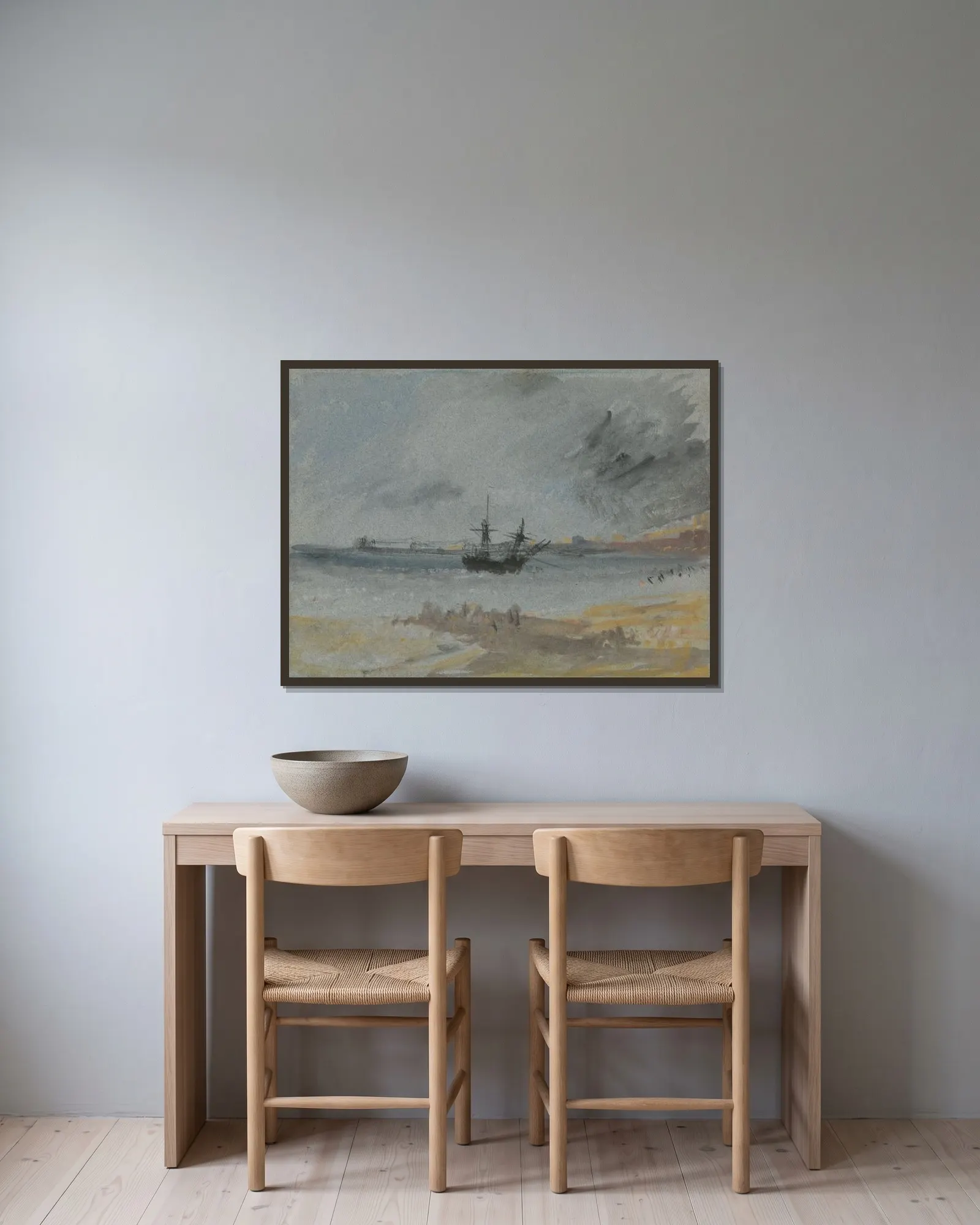 Ship Aground Brighton av Joseph Mallord William Turner inramad på en vägg