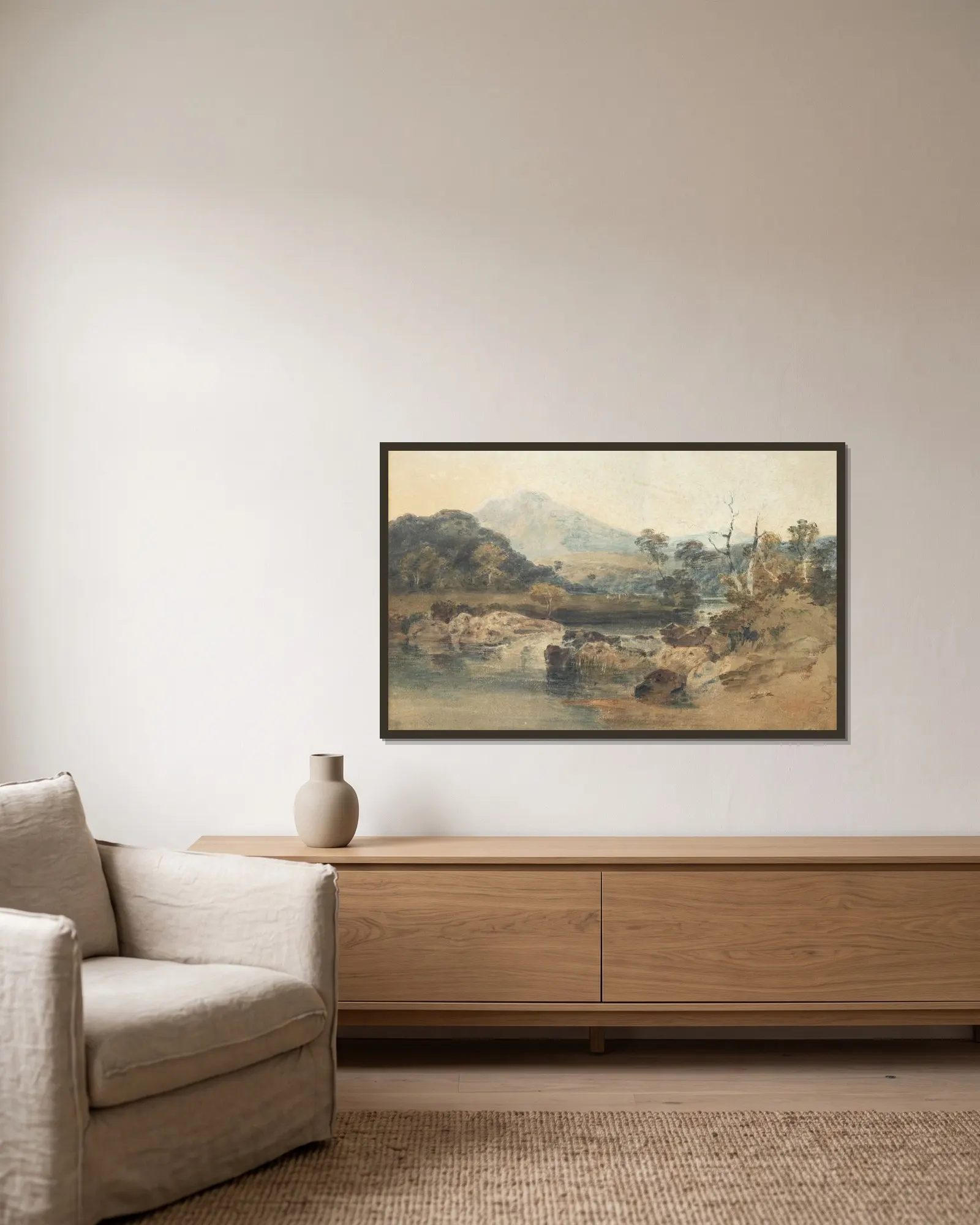 Snowdon from Beddgelert av Joseph Mallord William Turner inramad på en vägg