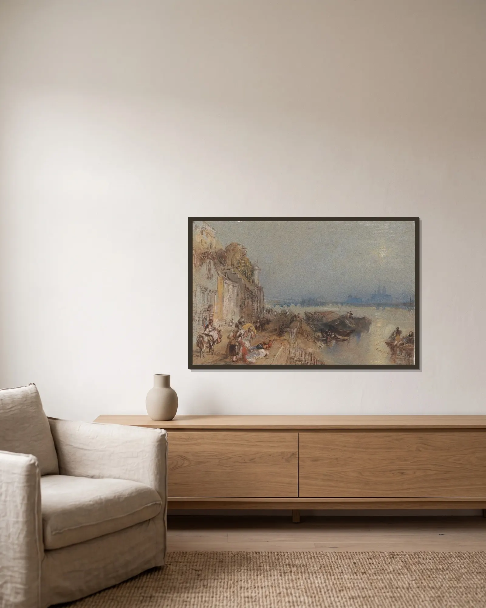 Tours: Sunset- Looking Backwards av Joseph Mallord William Turner inramad på en vägg