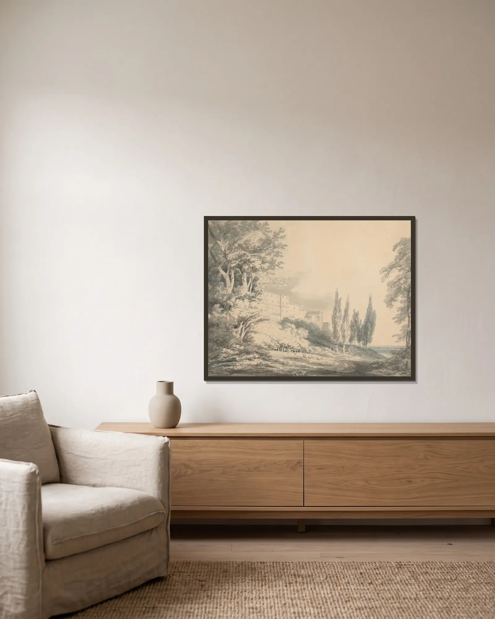 Villa d’Este av Joseph Mallord William Turner inramad på en vägg