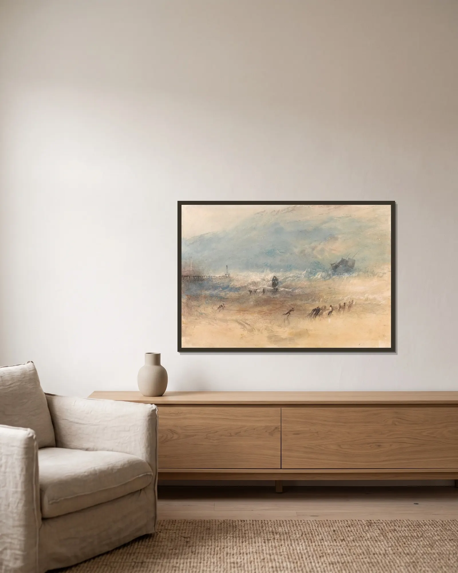 Yarmouth Sands av Joseph Mallord William Turner inramad på en vägg