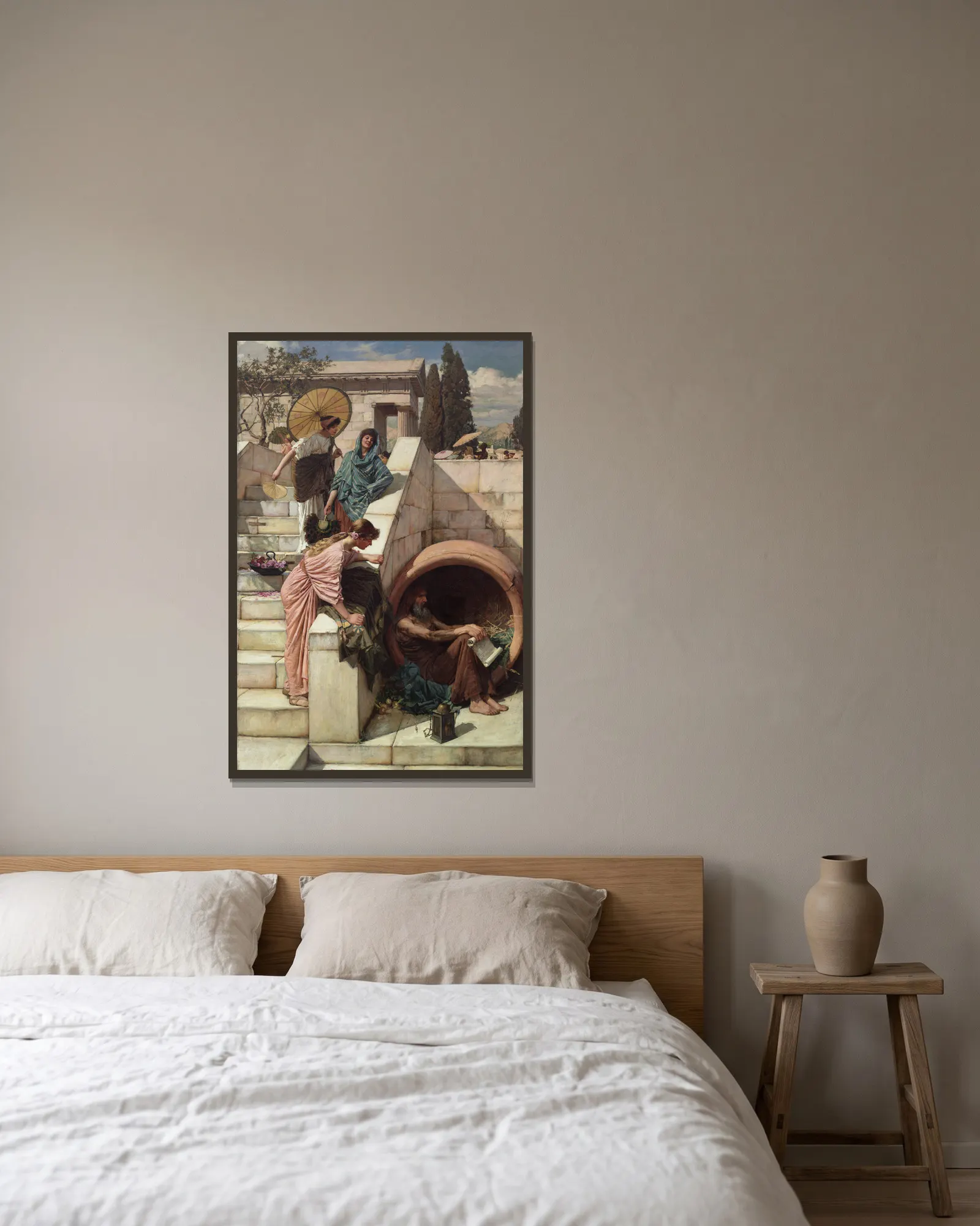 Diogenes av John William Waterhouse inramad på en vägg