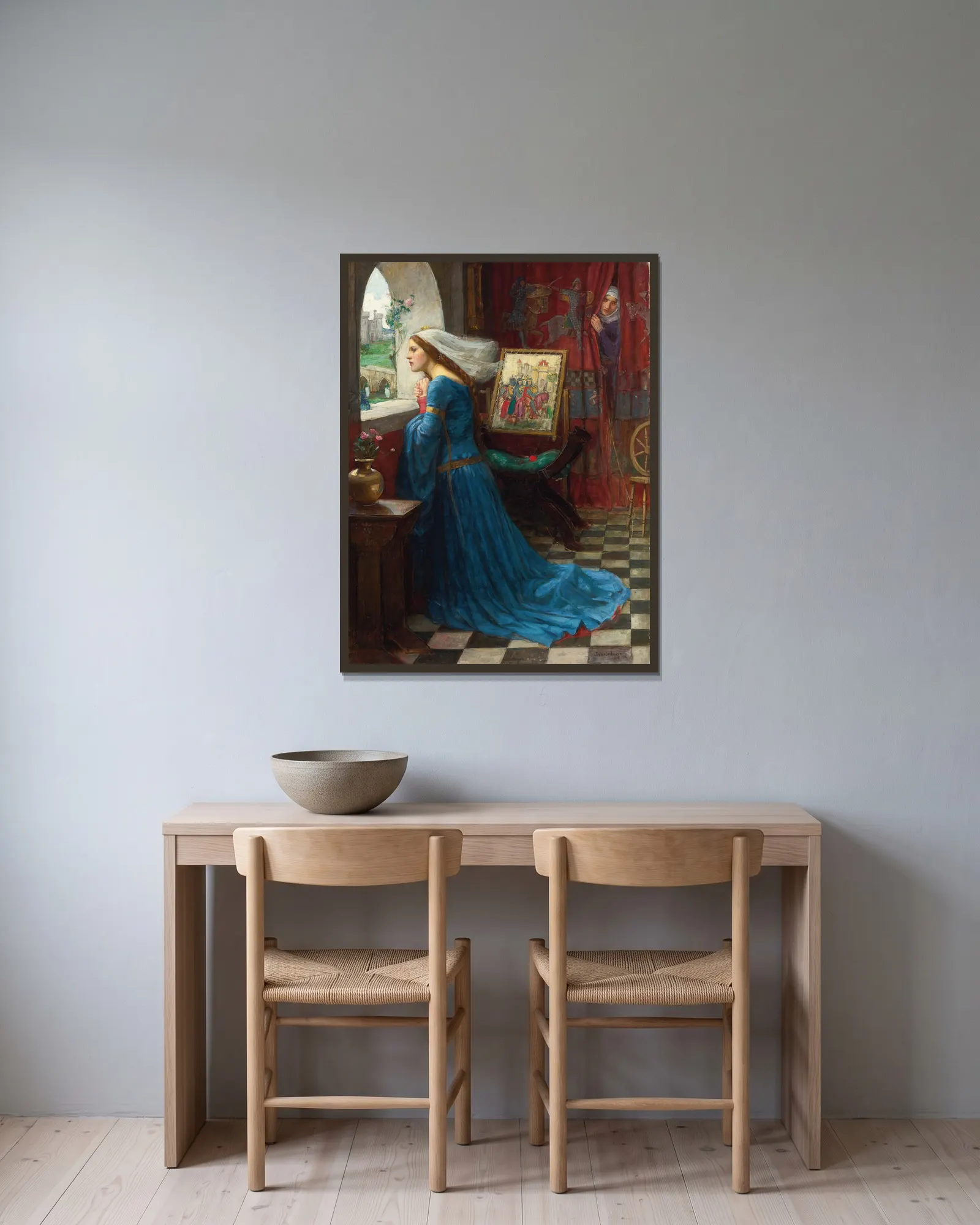 Fair Rosamund av John William Waterhouse inramad på en vägg