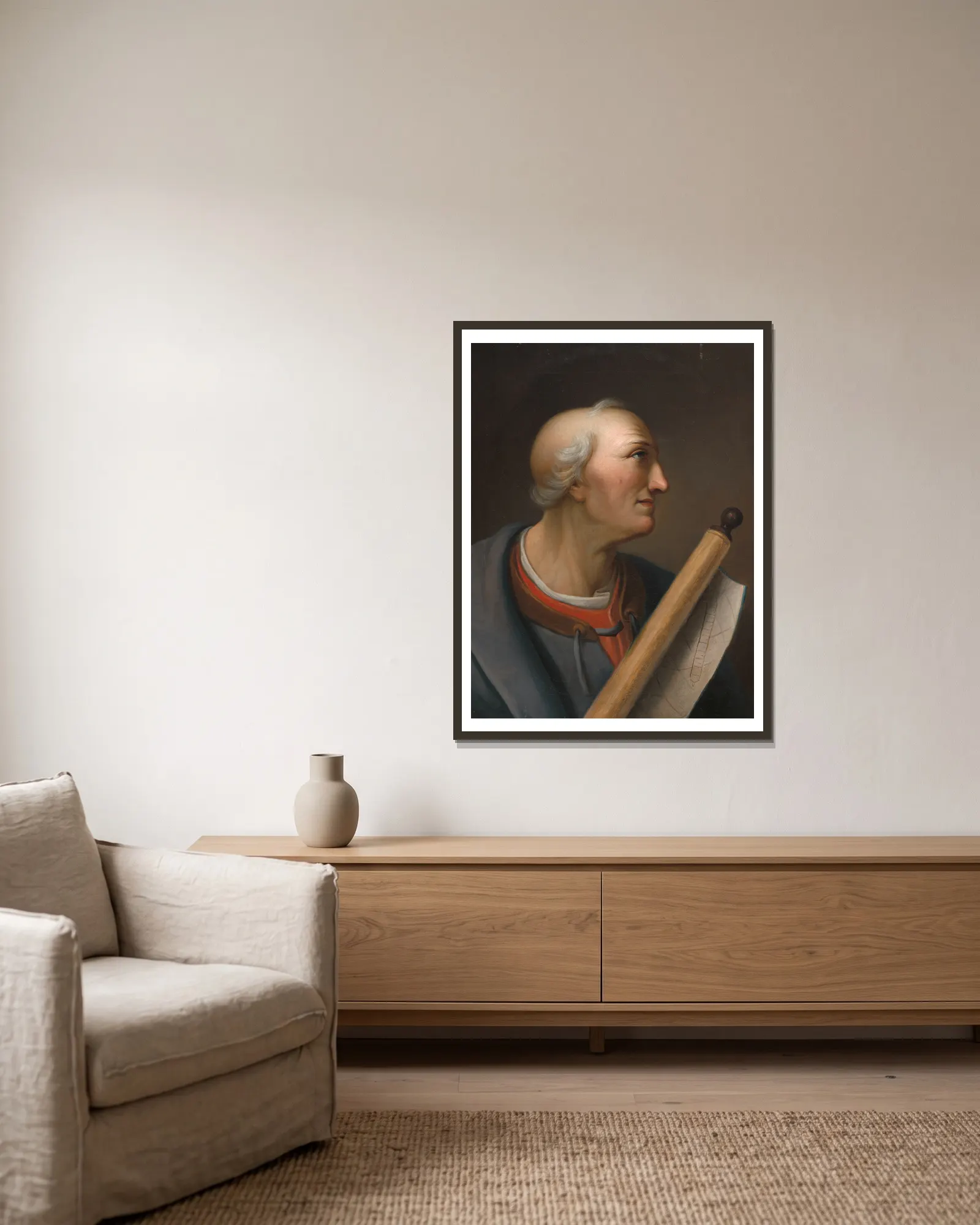 Amerigo Vespucci av Charles Willson Peale inramad på en vägg