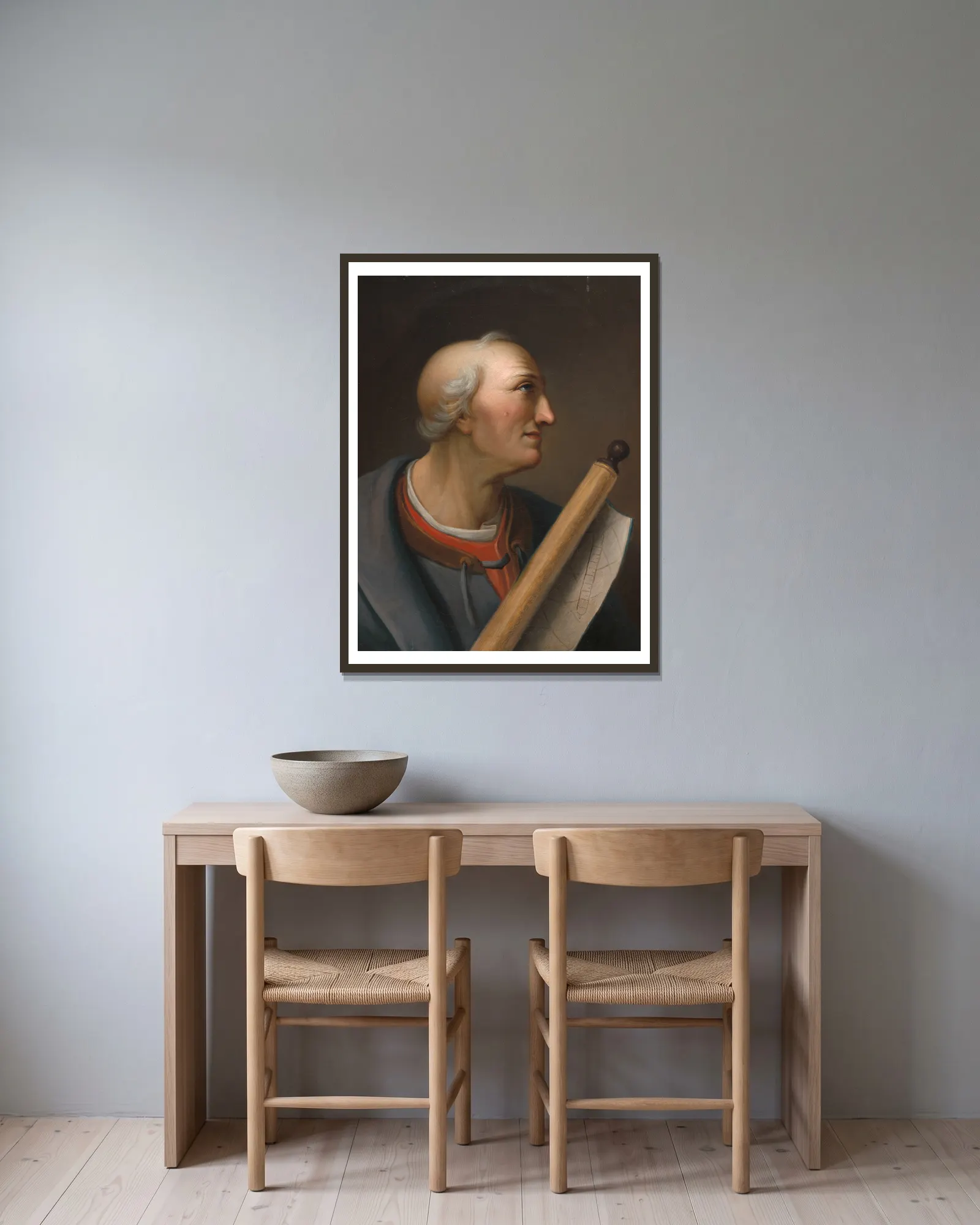 Amerigo Vespucci av Charles Willson Peale inramad på en vägg