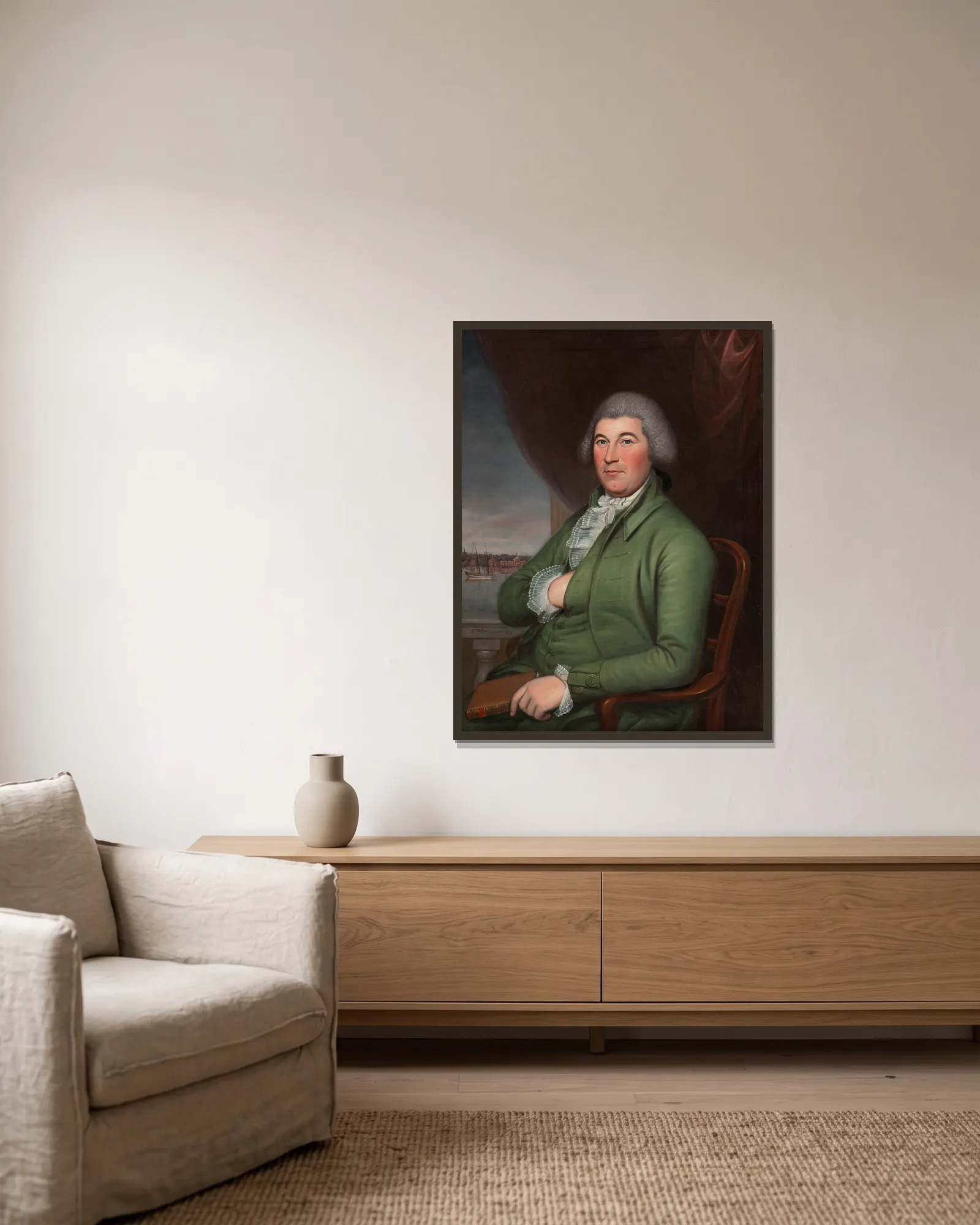 Christopher Hughes av Charles Willson Peale inramad på en vägg