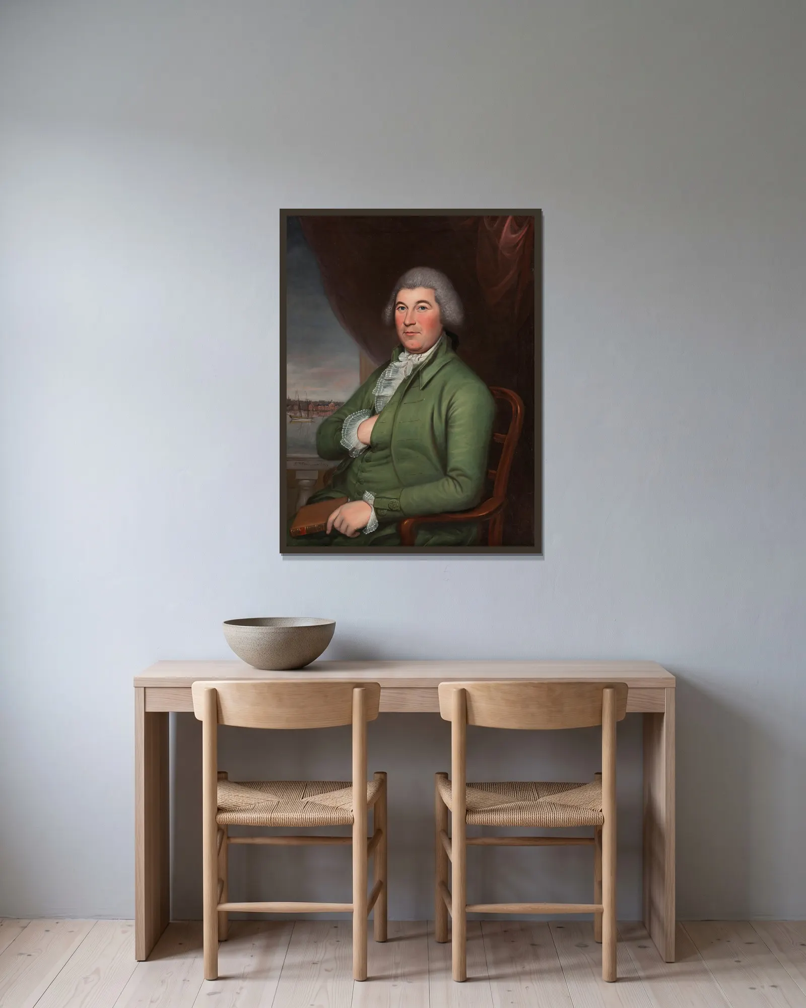 Christopher Hughes av Charles Willson Peale inramad på en vägg