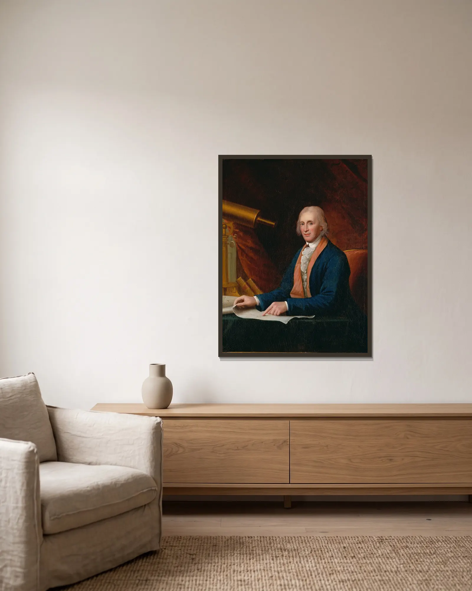 David Rittenhouse av Charles Willson Peale inramad på en vägg