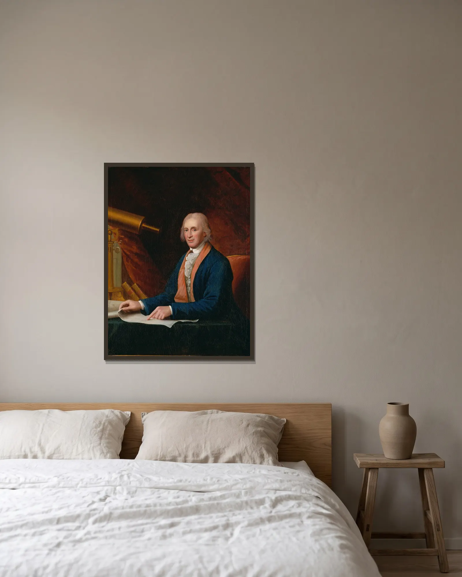 David Rittenhouse av Charles Willson Peale inramad på en vägg