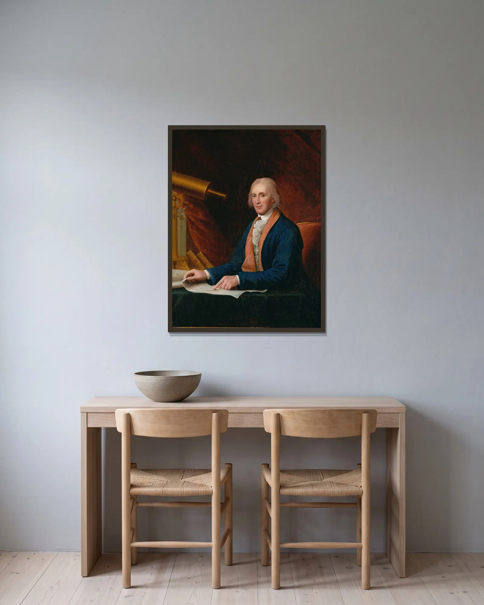 David Rittenhouse av Charles Willson Peale inramad på en vägg