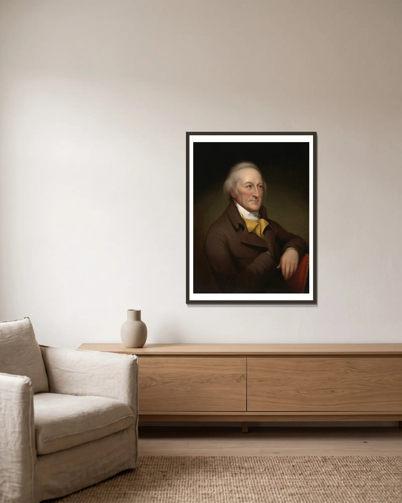 George Clymer av Charles Willson Peale inramad på en vägg