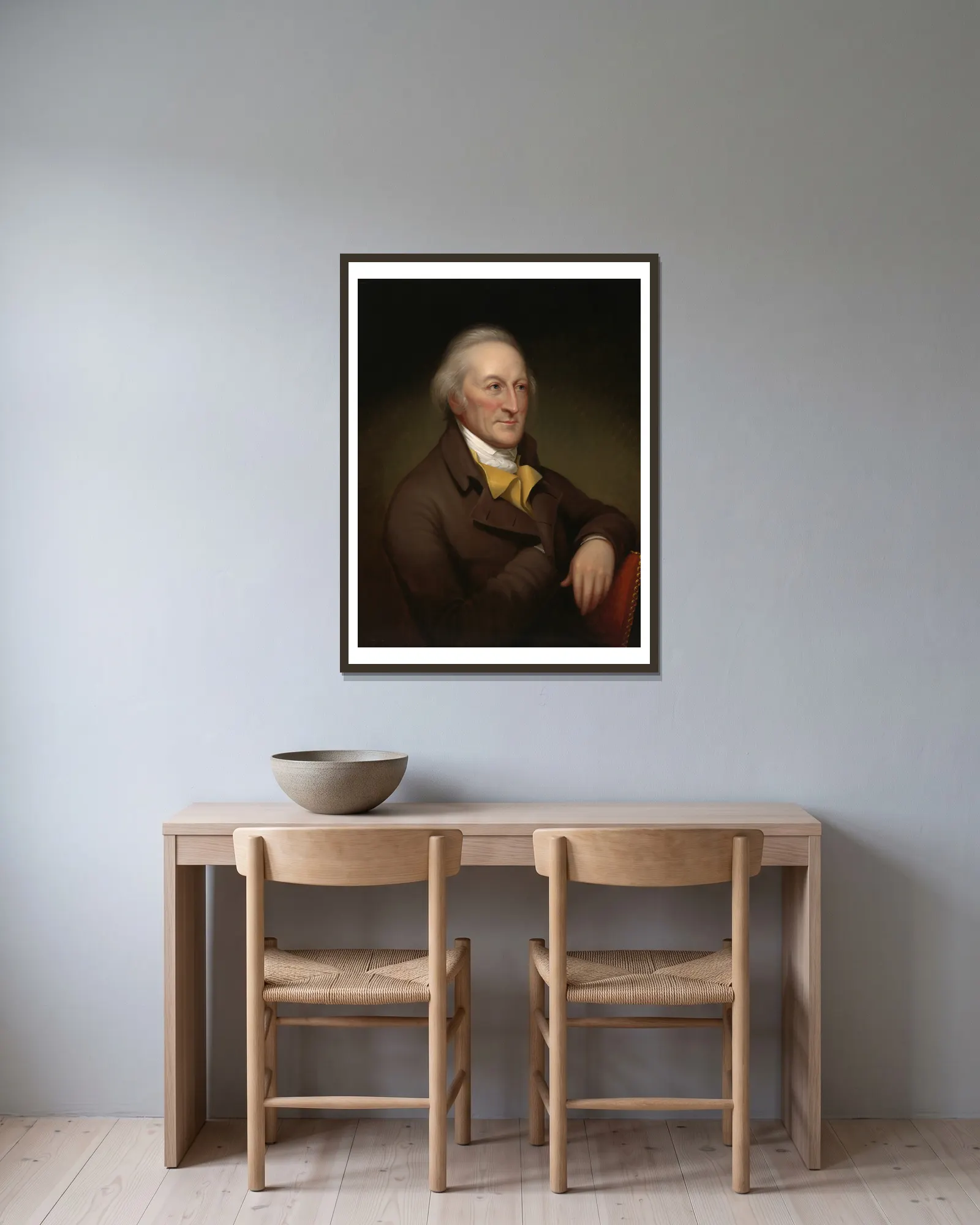 George Clymer av Charles Willson Peale inramad på en vägg