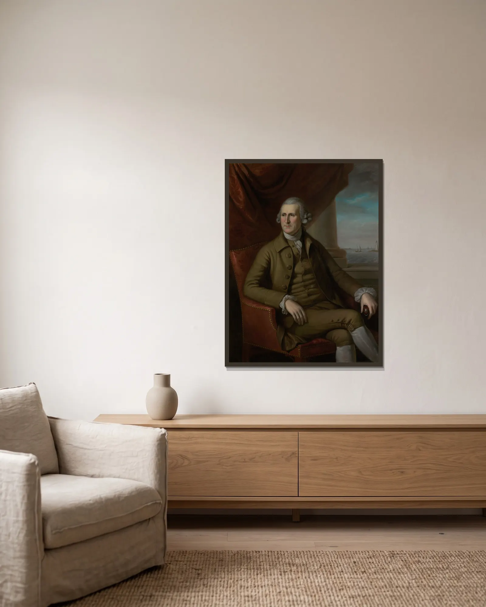 Thomas Willing av Charles Willson Peale inramad på en vägg