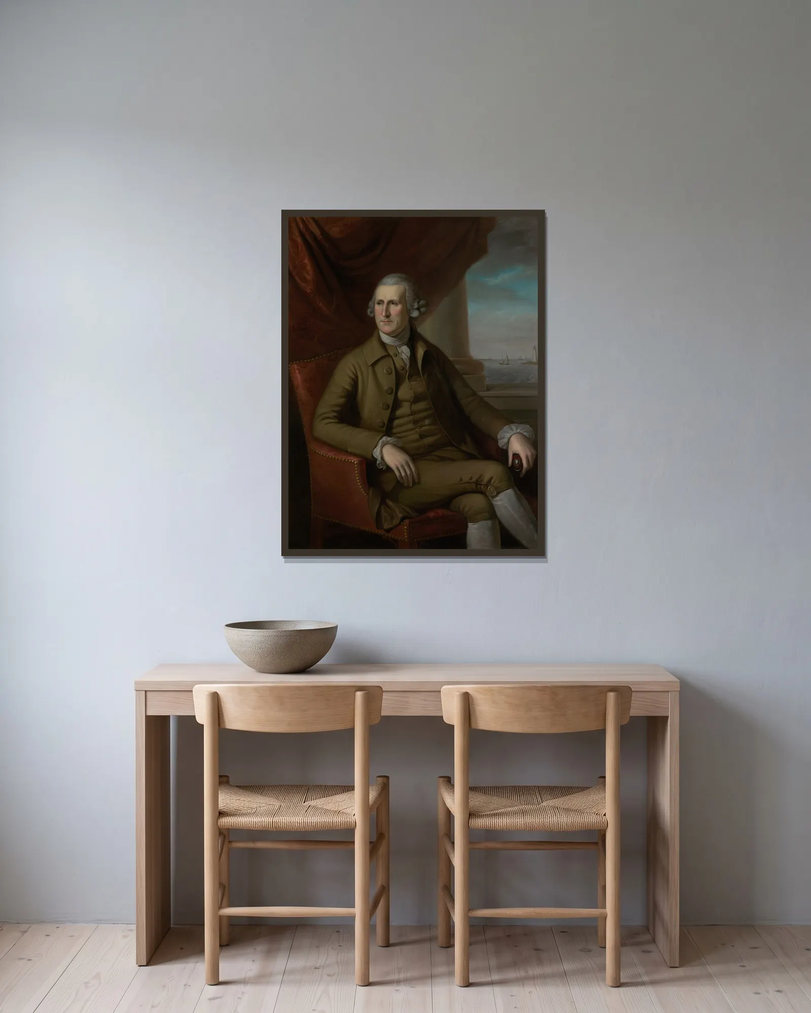 Thomas Willing av Charles Willson Peale inramad på en vägg