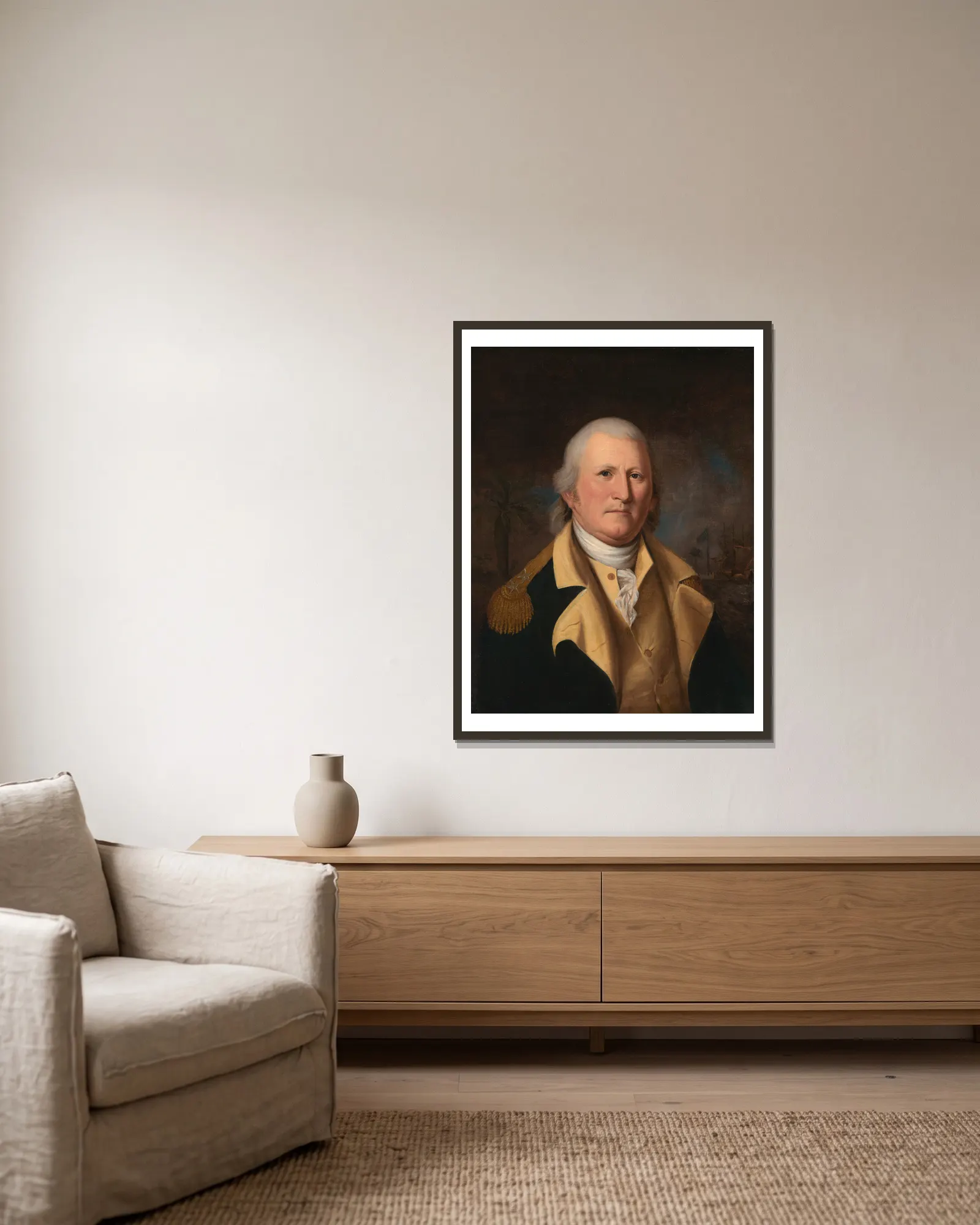 William Moultrie av Charles Willson Peale inramad på en vägg