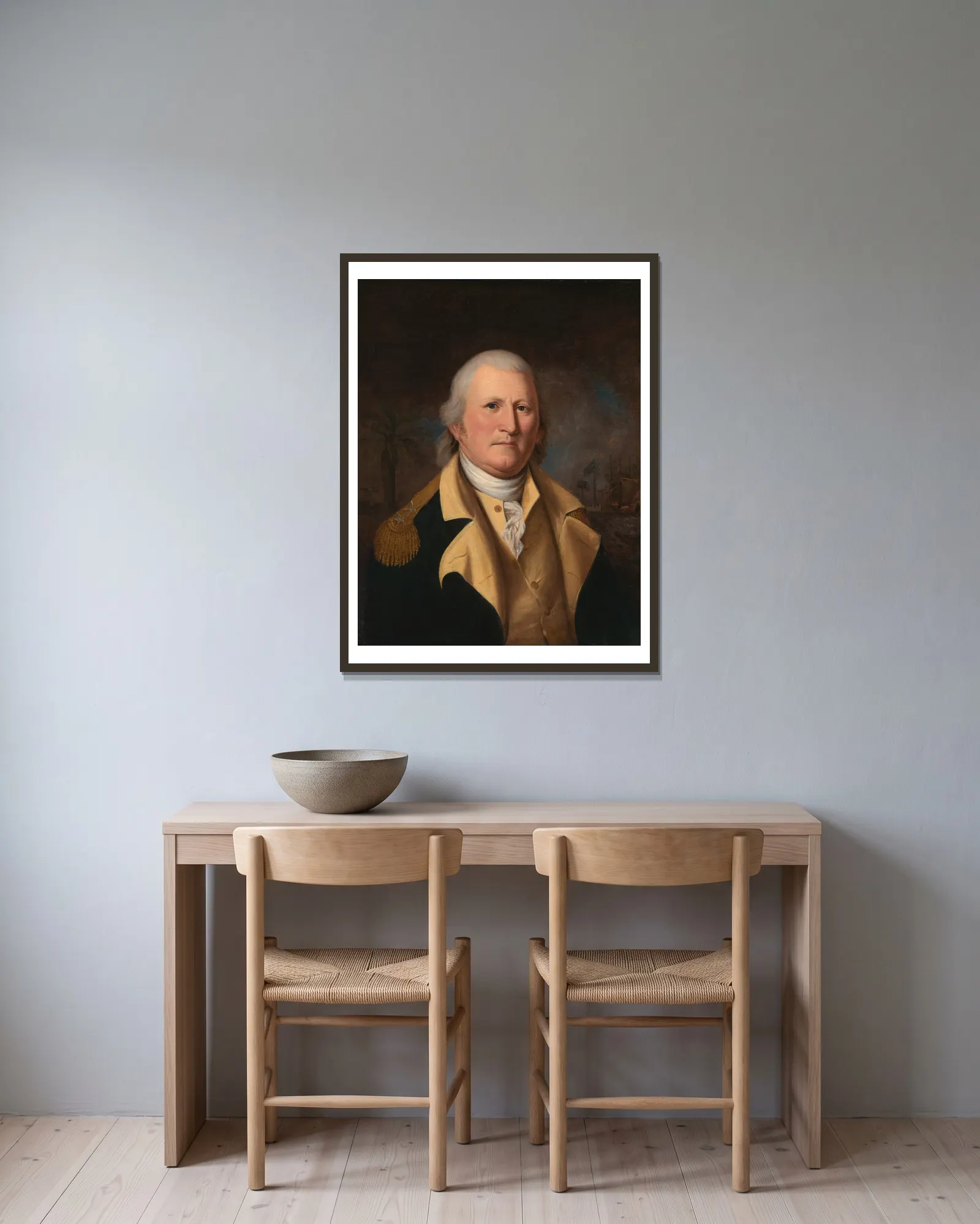 William Moultrie av Charles Willson Peale inramad på en vägg