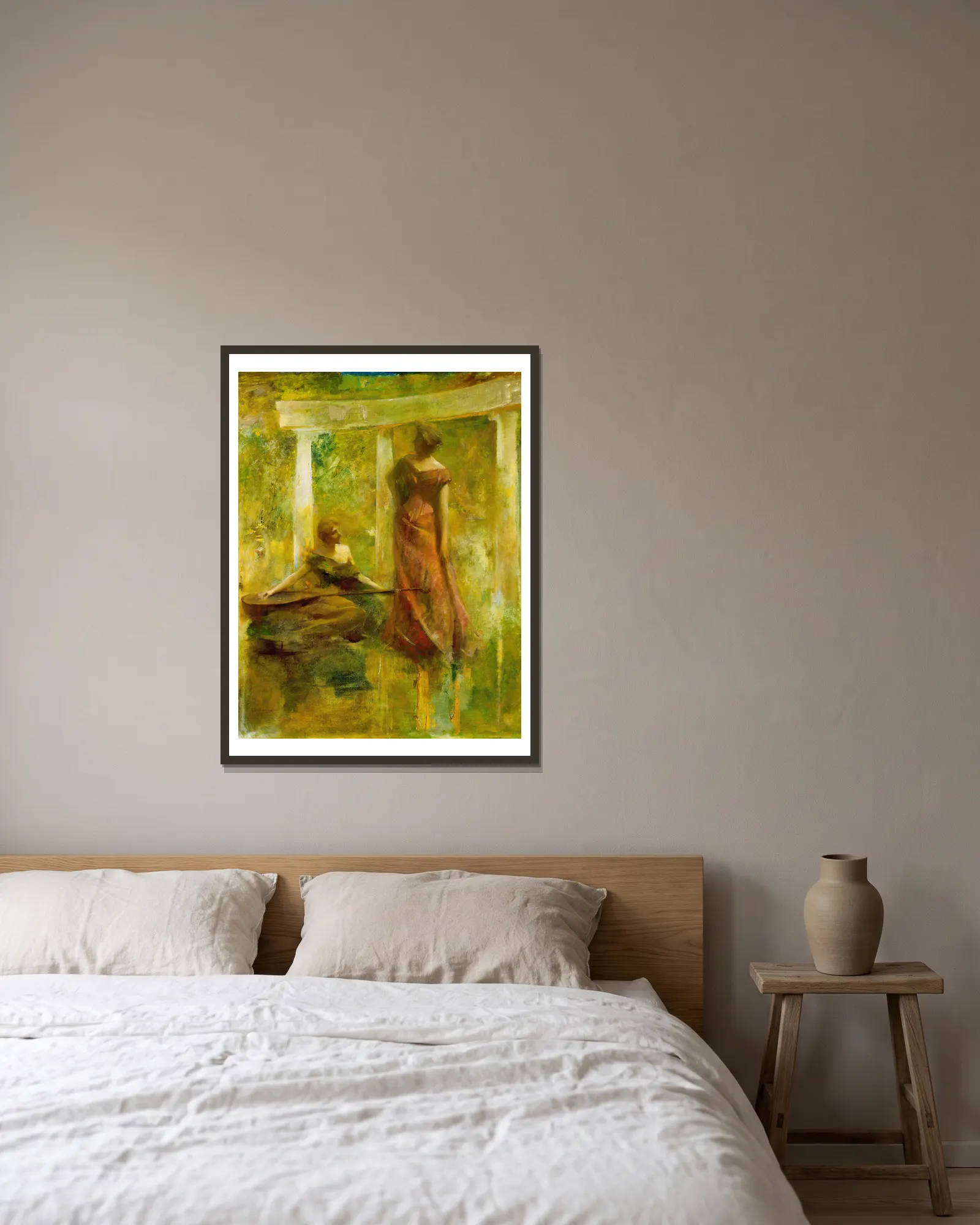Music av Thomas Wilmer Dewing inramad på en vägg