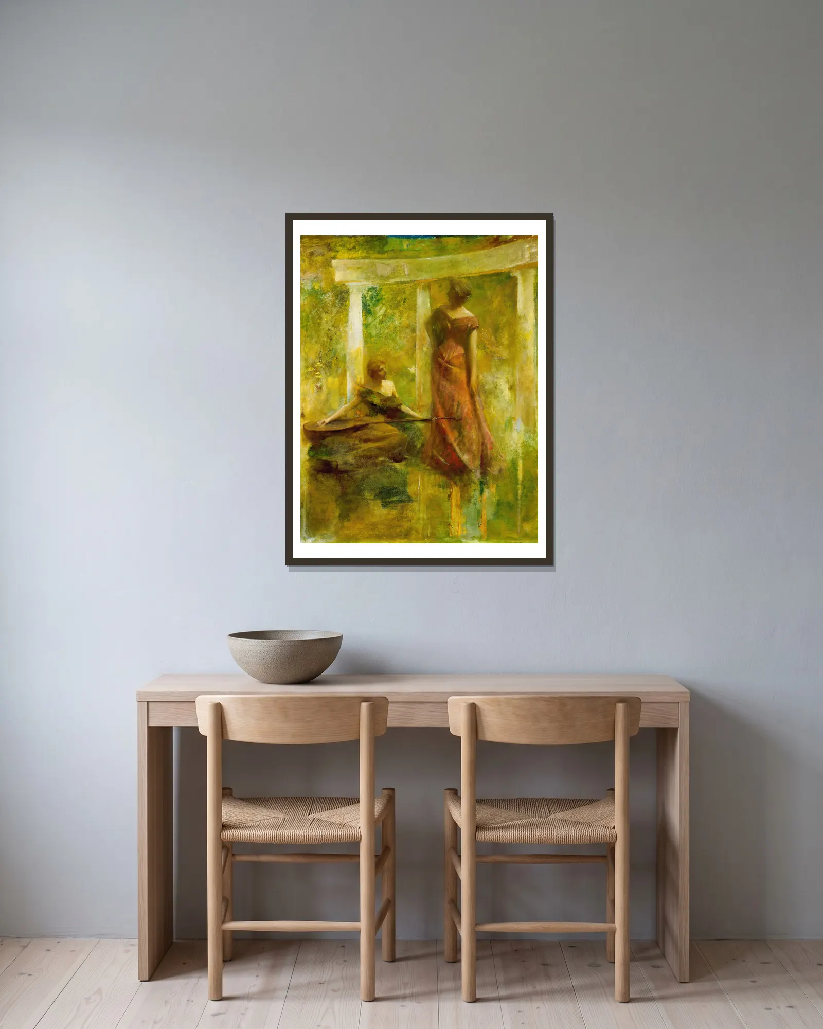 Music av Thomas Wilmer Dewing inramad på en vägg