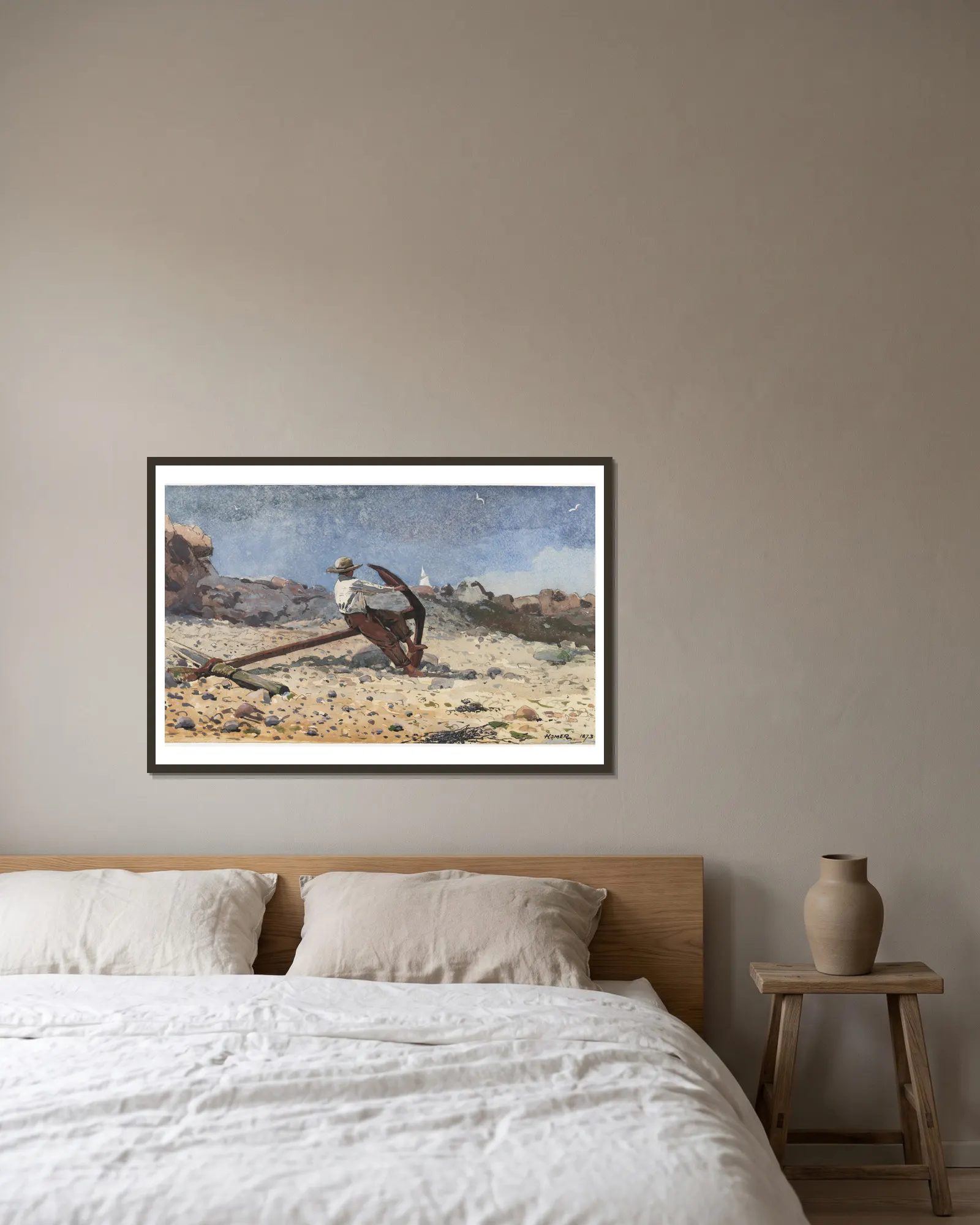 Boy with Anchor av Winslow Homer inramad på en vägg